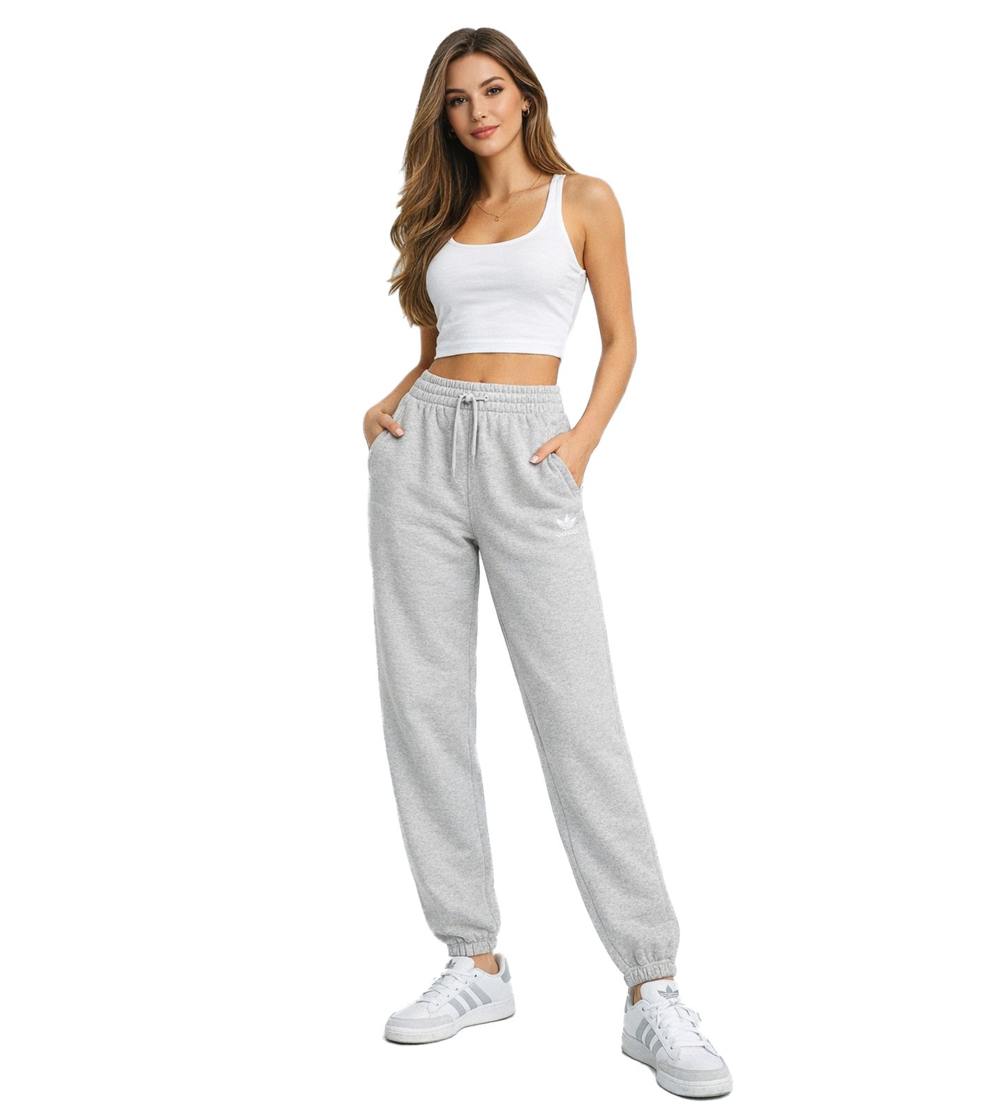 Sportliche adidas Ess Joggers Damen Trainingshose mit sportlichem Komfort Sporthose IY9638-15993 Grau