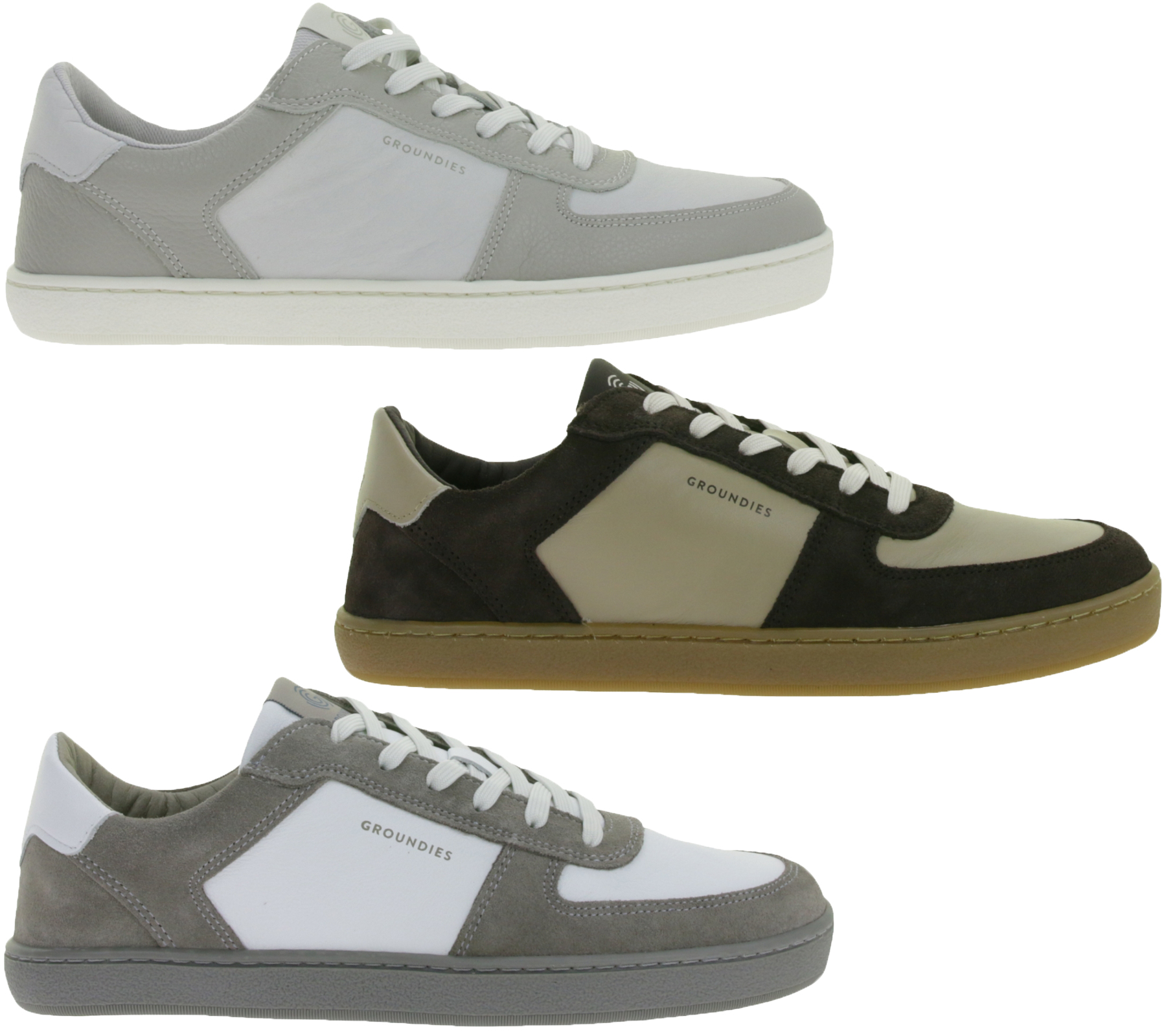 sportliche GROUNDIES Barfußschuhe Hamptons 2.0 Herren Low-Top Echtleder Sneaker mit TrueSense Sohle Schnür-Schuhe GND-210256 Braun, Grau oder Weiß