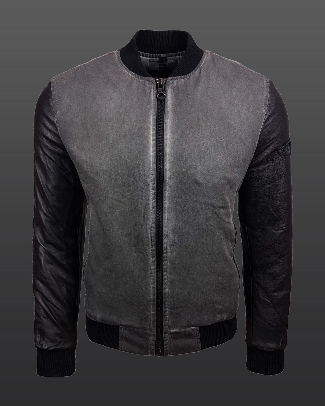 Sportliche Herren College-Jacke Washed Look mit Kunstleder Ärmeln Slim Fit Übergangs-Jacke 8842 Anthrazit
