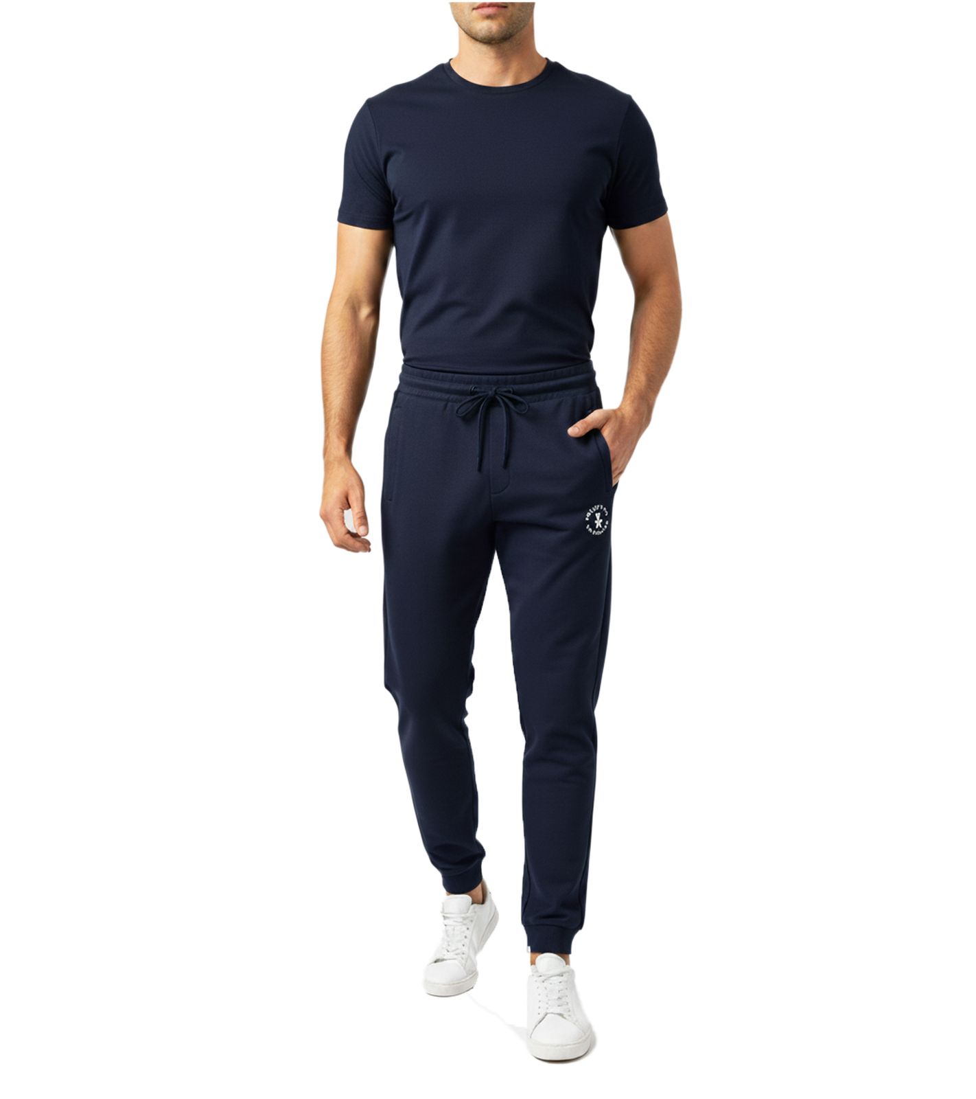 sportliche ON THAT ASS Calvin Herren Jogging-Hose Baumwoll-Sweat-Hose mit Logo und Taschen Jogger Dunkelblau