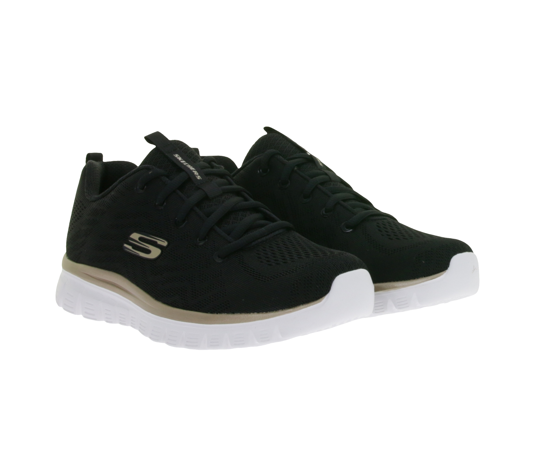 sportliche SKECHERS Graceful Damen Turn-Schuhe mit Memory Foam low Sneaker mit Logo-Patch im Metallic-Look Sport-Schuhe 12615-BKGD Schwarz/Weiß/Gold