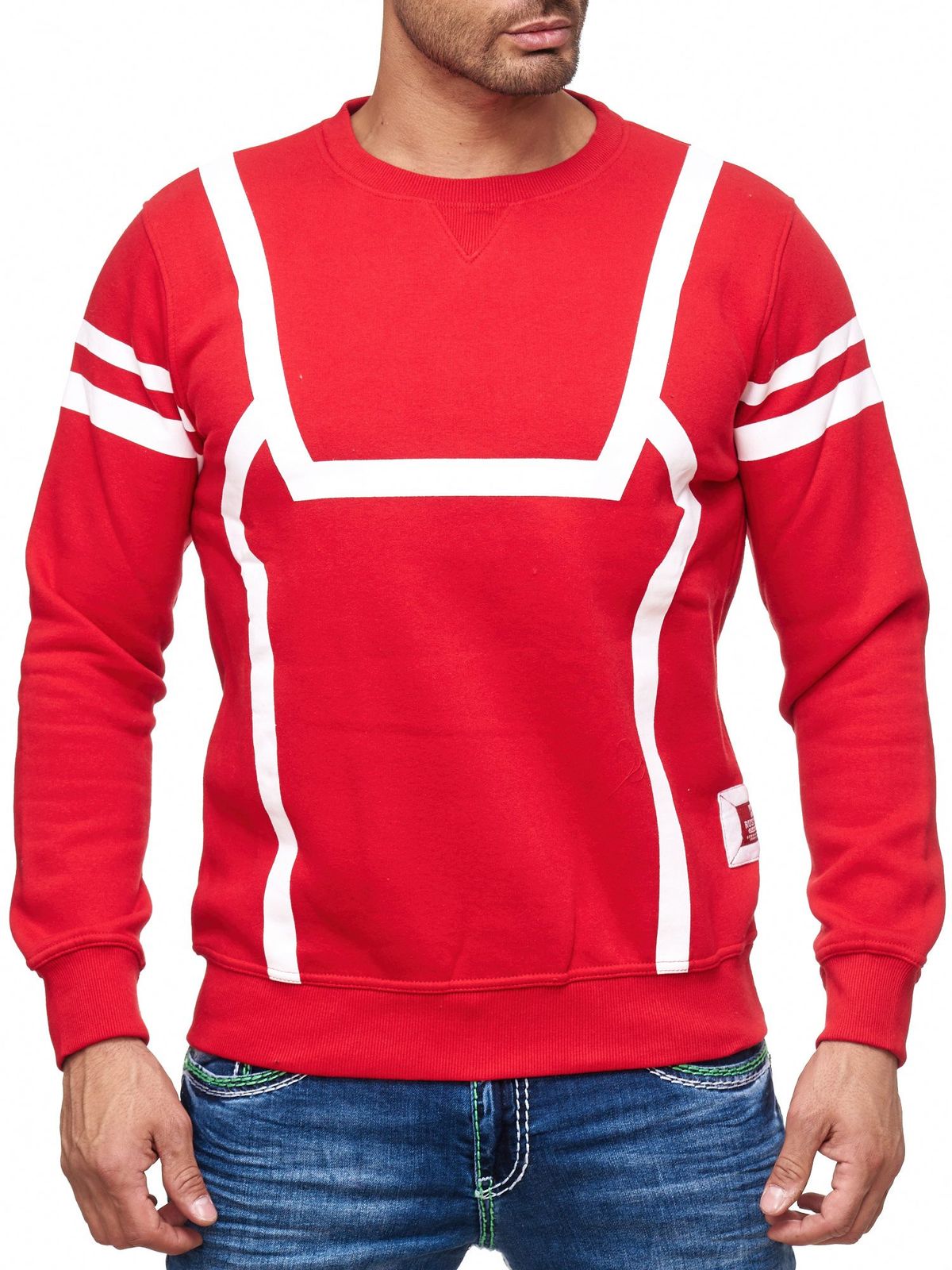 Sportlicher Herren Casual-Pullover mit Kontrastprint Rundhals-Sweater 19045 Rot