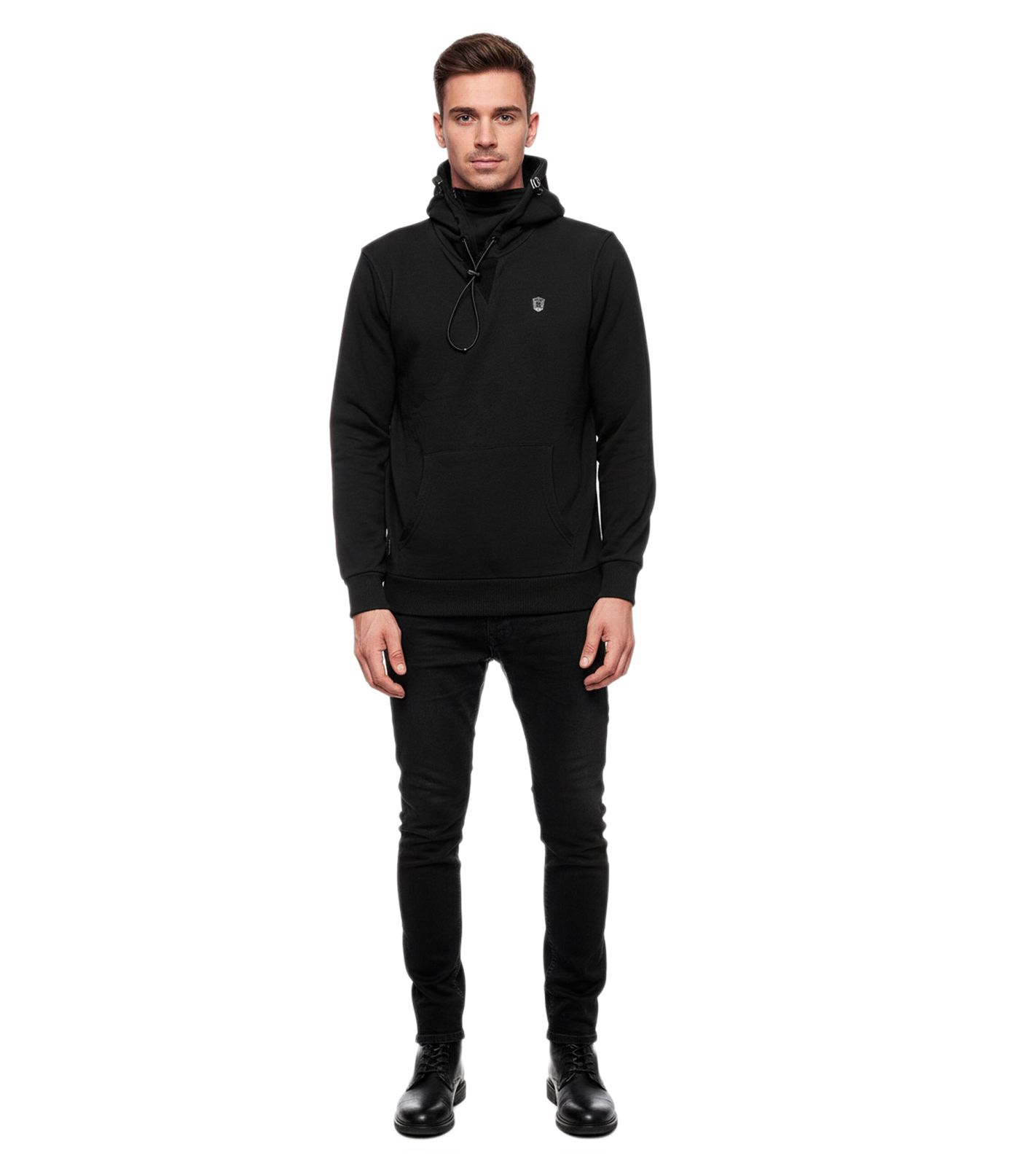 Sportlicher Hoodie für Herren mit cooler Kapuze Sweater Kapuzen-Pullover 19140 Schwarz