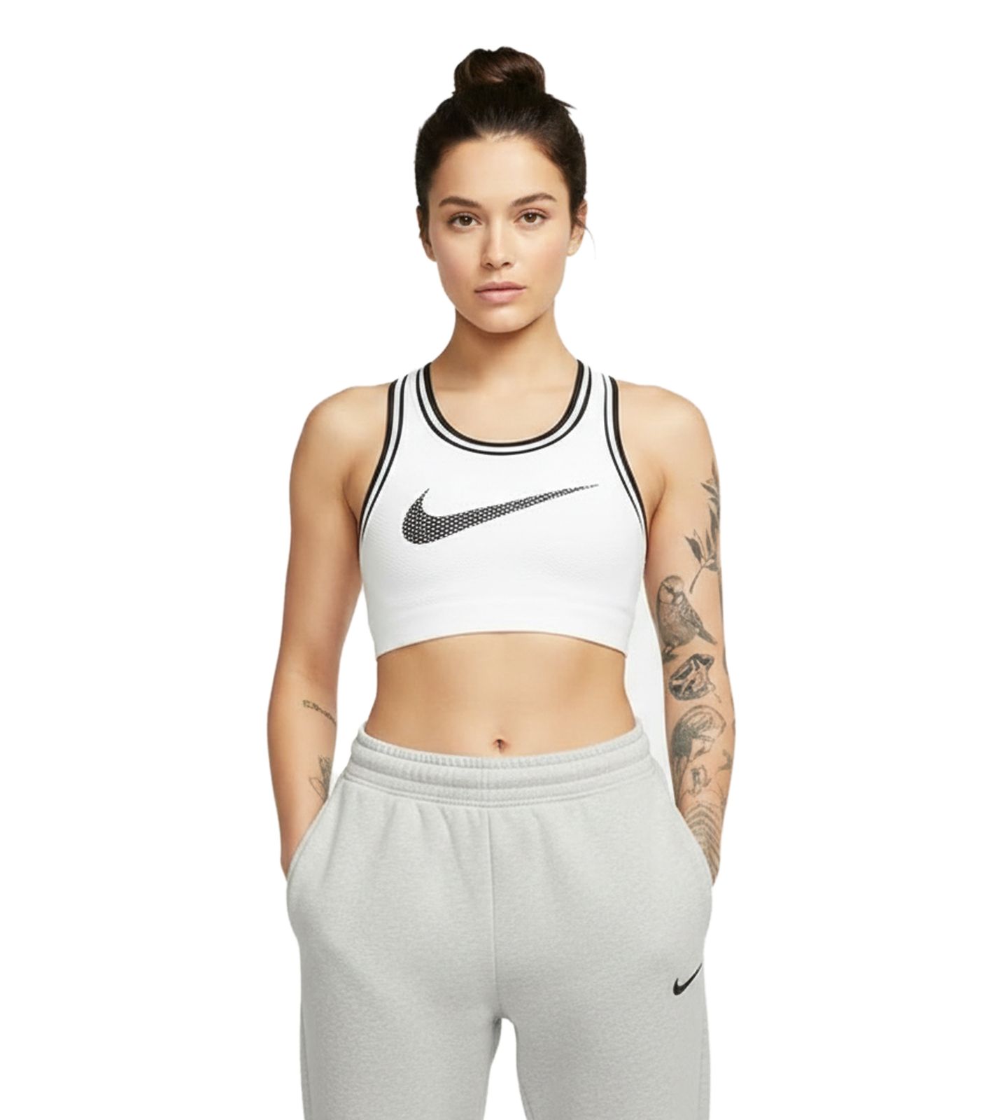 sportliches NIKE Jersey Bra Damen Sport-Bralette mit Dry-Fit Technologie Bustier BH FV6275-100 Weiß/Schwarz