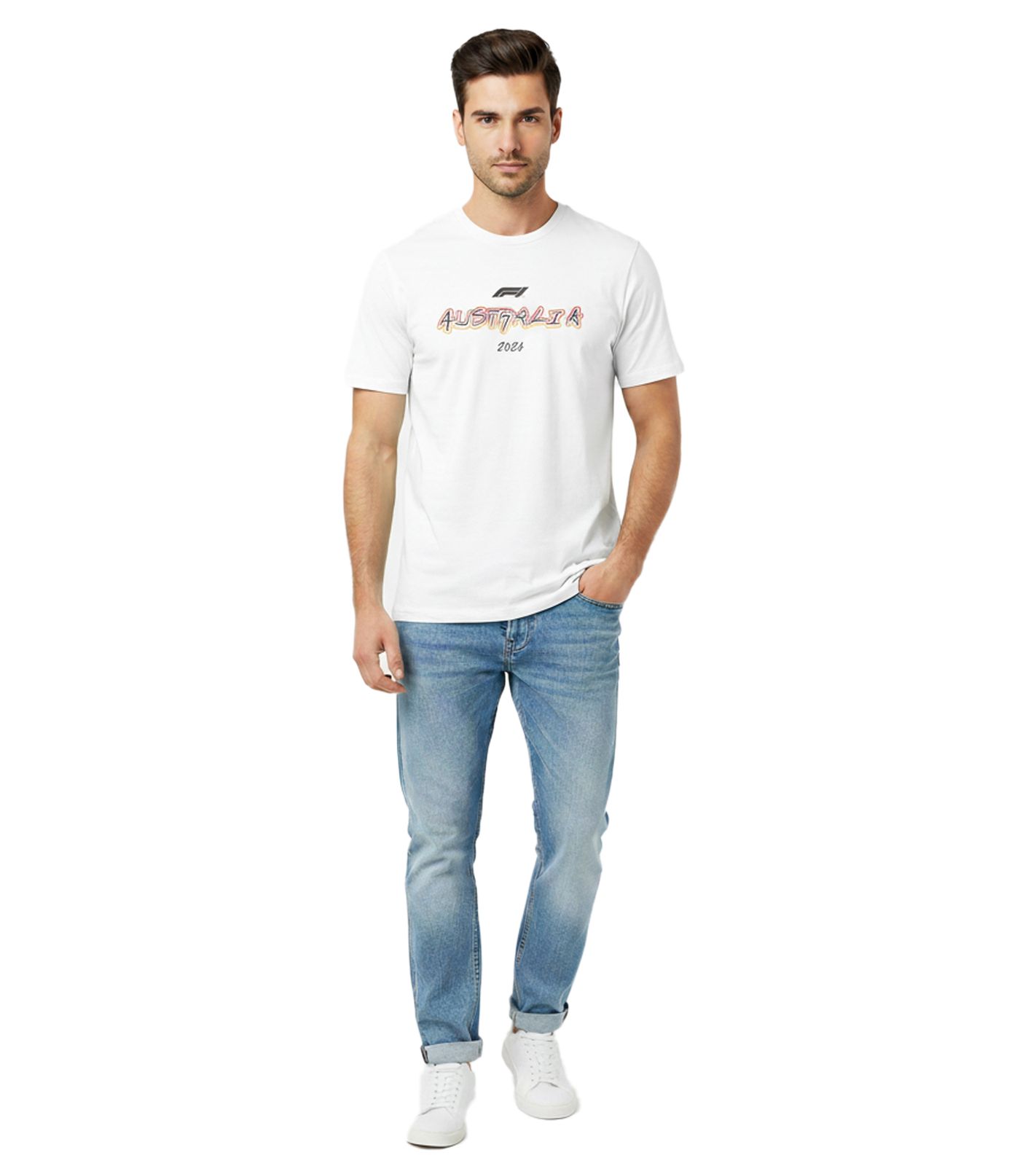 sportliches Puma Formel 1 GP2024 Australien Herren T-Shirt Baumwoll-Shirt Melbourne F1 701226983 001 Weiß