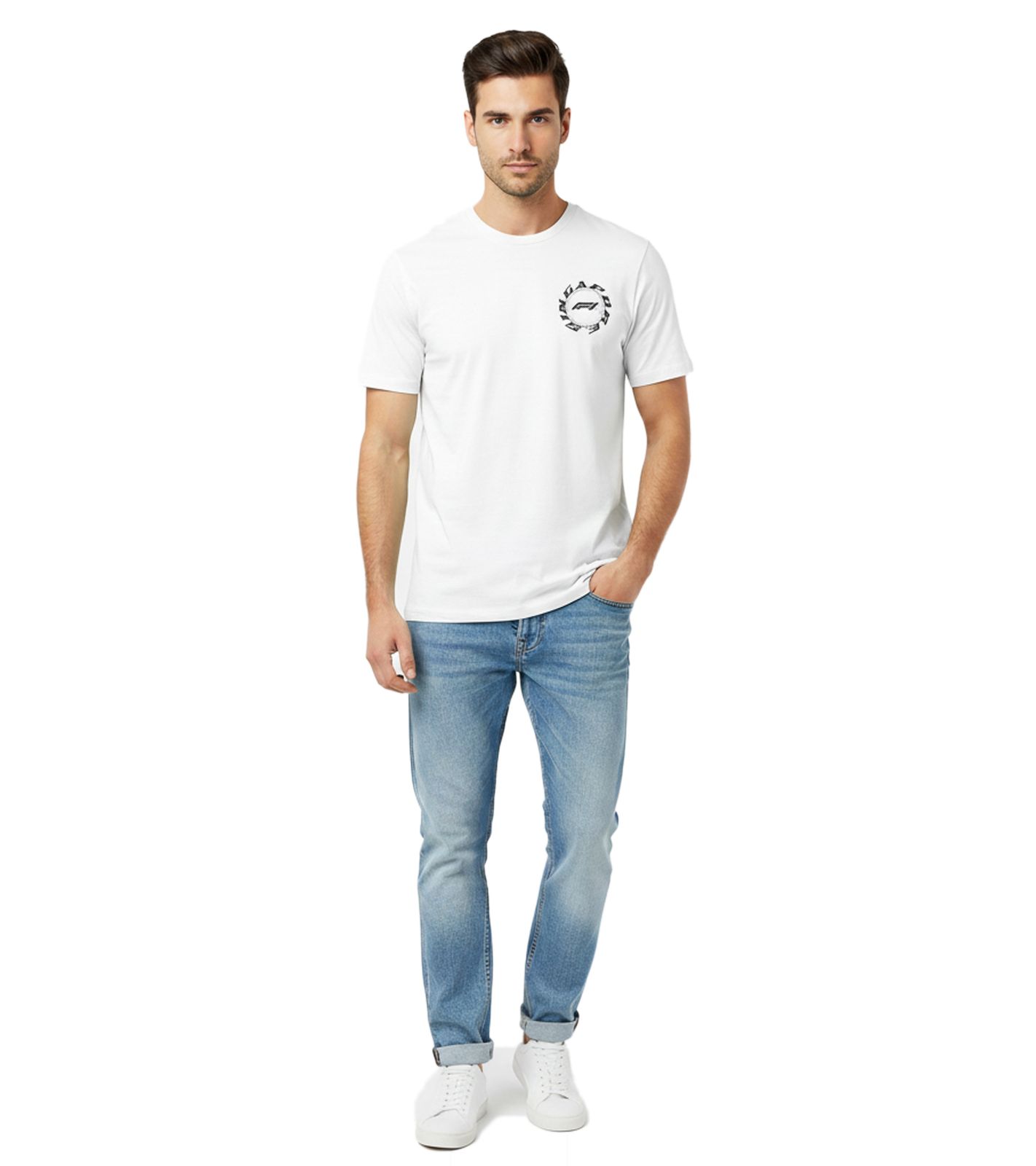 sportliches Puma Formel 1 GP2024 Singapur Herren T-Shirt Baumwoll-Shirt F1 Fanartikel 701226993 001 Weiß