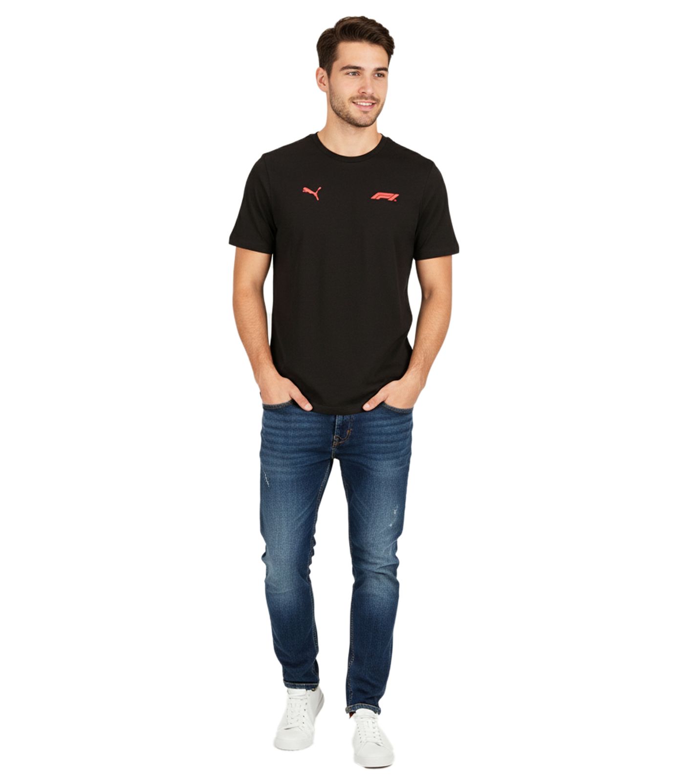 sportliches PUMA x F1 Formel 1 Motorsport Herren T-Shirt Baumwoll-Shirt F1 Klassiker 701228165 001 Schwarz