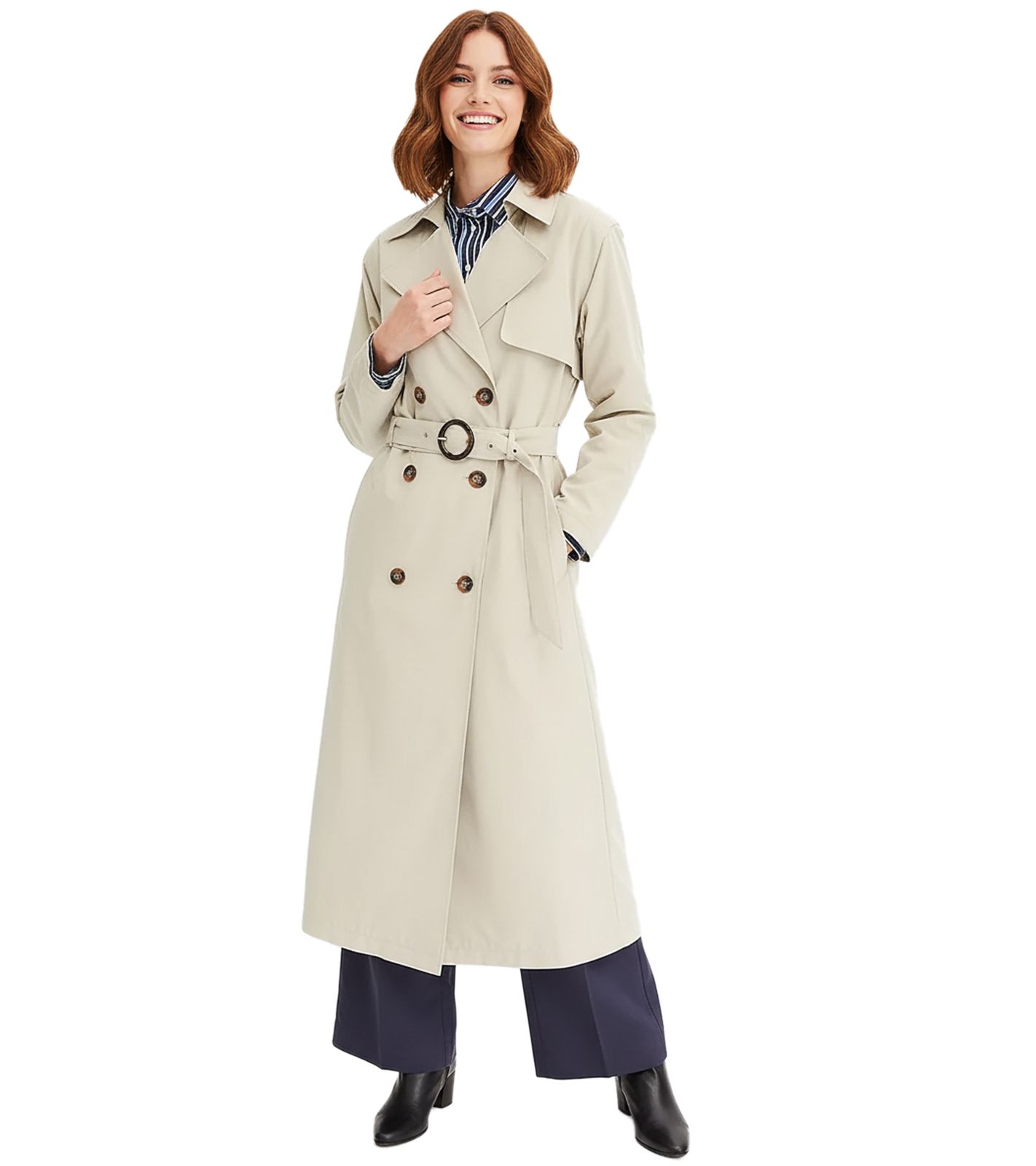 Stillvoller Damen Mantel im Trenchcoat-Stil mit abnehmbaren Ärmeln Business-Jacke 947271 Khaki