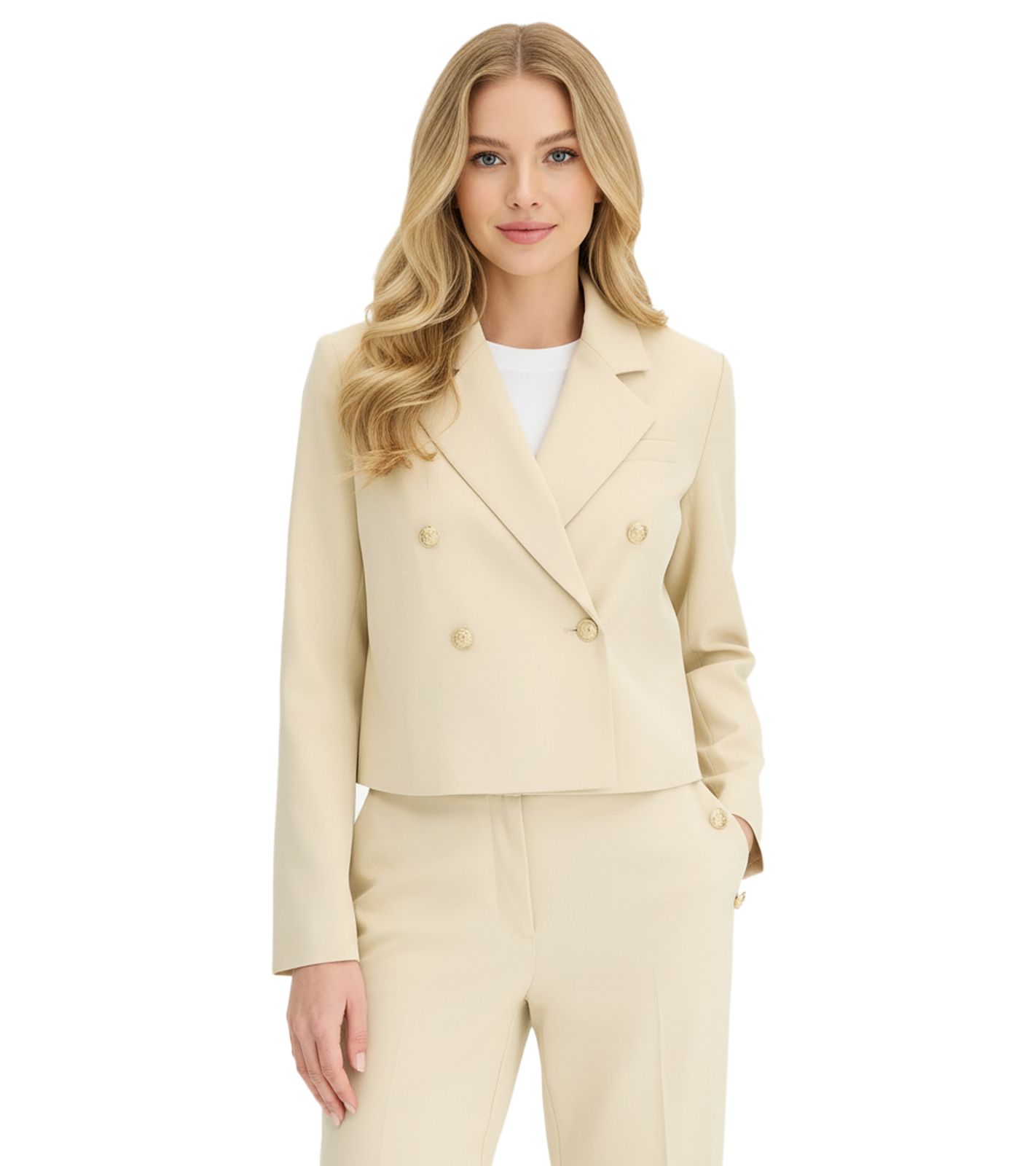 stillvoller Kurzblazer für Damen mit Schmuckknöpfen Ausgeh-Blazer Business-Blazer 950017 Beige