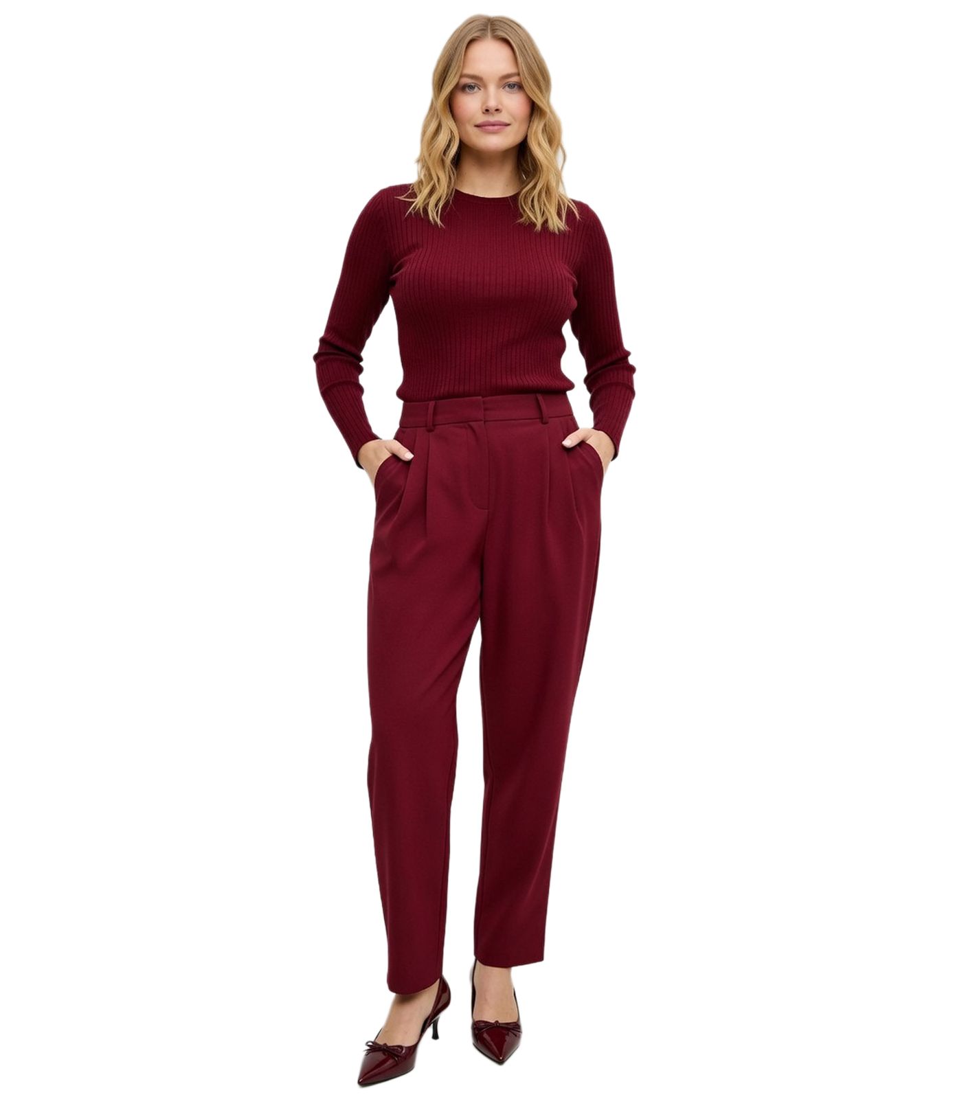 stilsichere Damen Hose Stoff-Hose im Barrel-Fit Loose-Fit Business-Hose 962507 Pflaumenrot