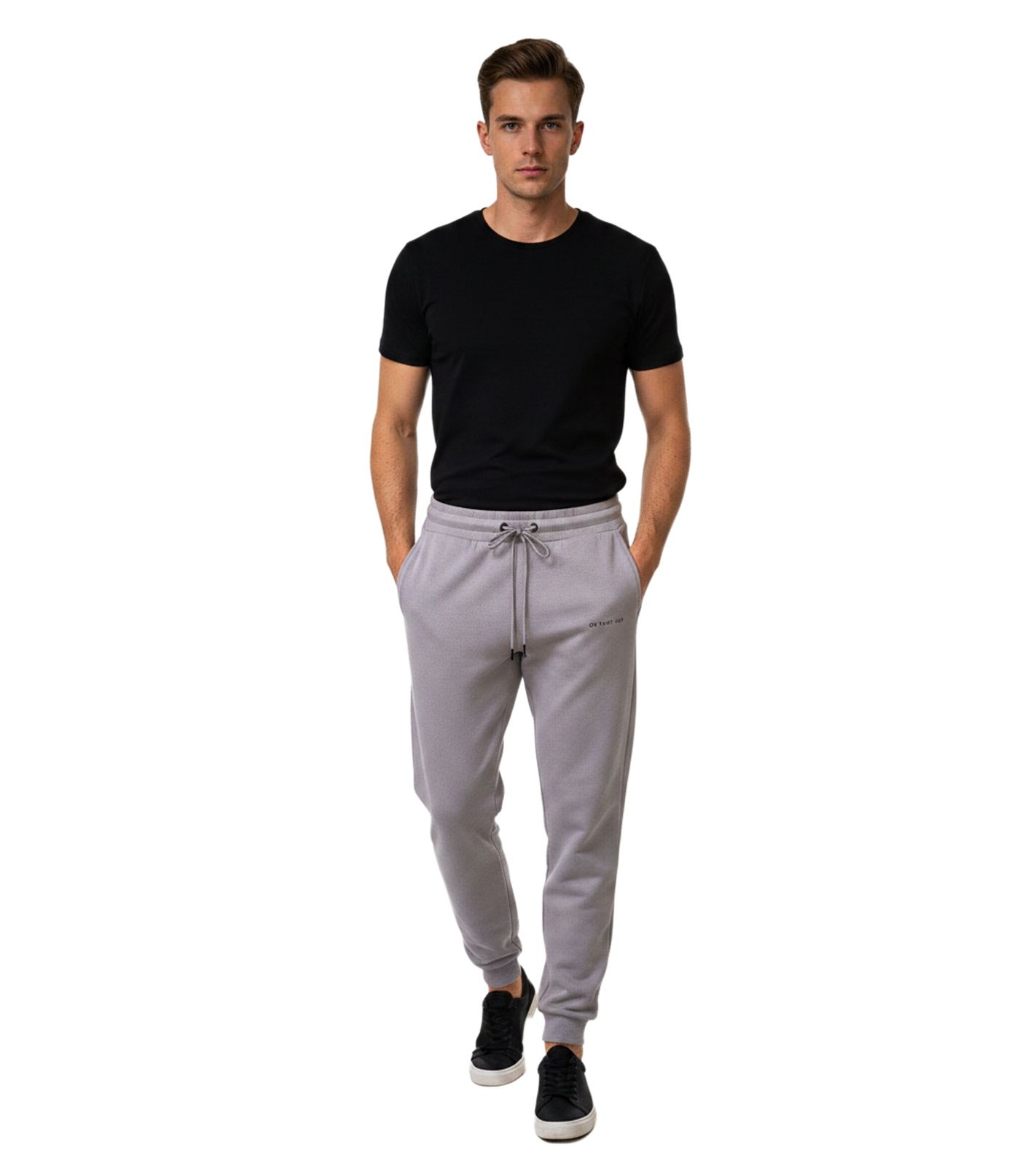 stilsichere ON THAT ASS Aaron Herren Jogging-Hose Baumwoll-Sweat-Hose mit Logo-Schriftzug und Taschen Jogger Hellgrau
