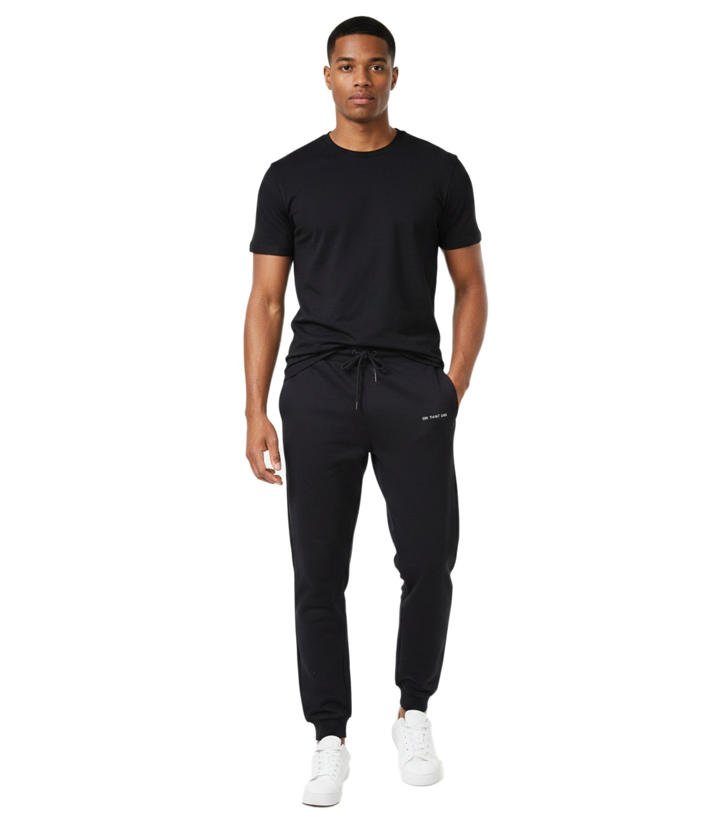 stilsichere ON THAT ASS Aaron Herren Jogging-Hose Baumwoll-Sweat-Hose mit Logo-Schriftzug und Taschen Jogger Schwarz