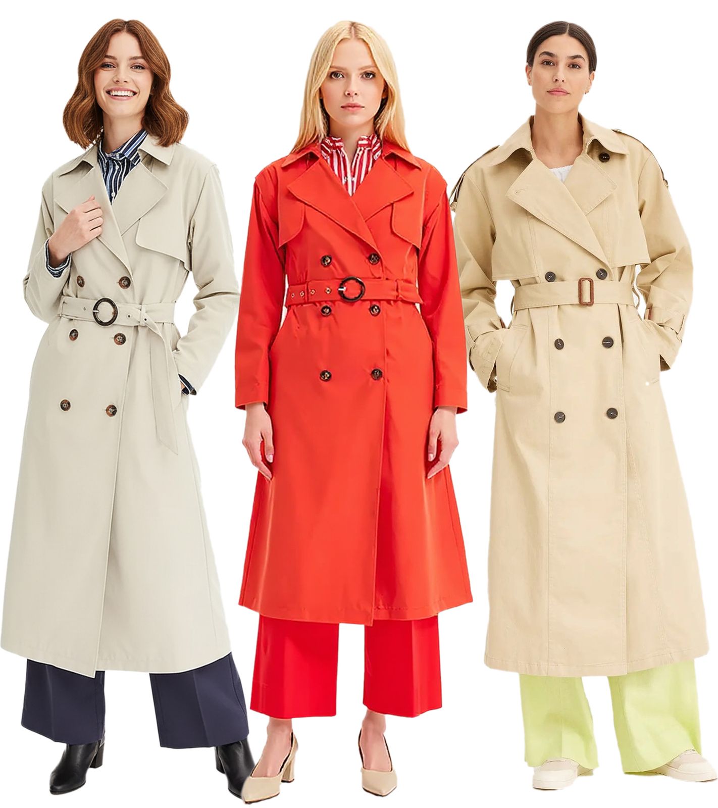 stilvoller Damen Mantel im Trenchcoat-Stil mit Reverskragen Business-Jacke in Khaki, Beige oder Rot