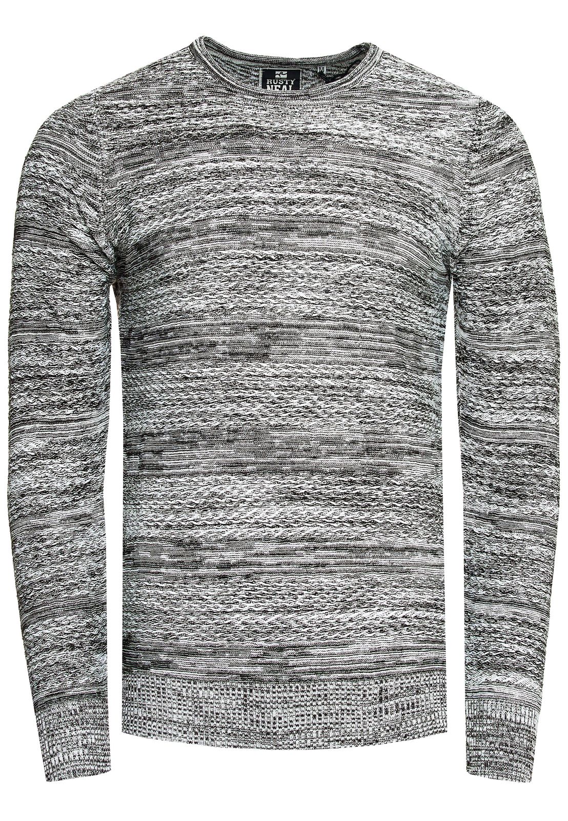 Stilvoller Herren Rundhals Strick-Pullover mit melierter Struktur Slim Fit Feinstrick-Sweater 13377 Grau