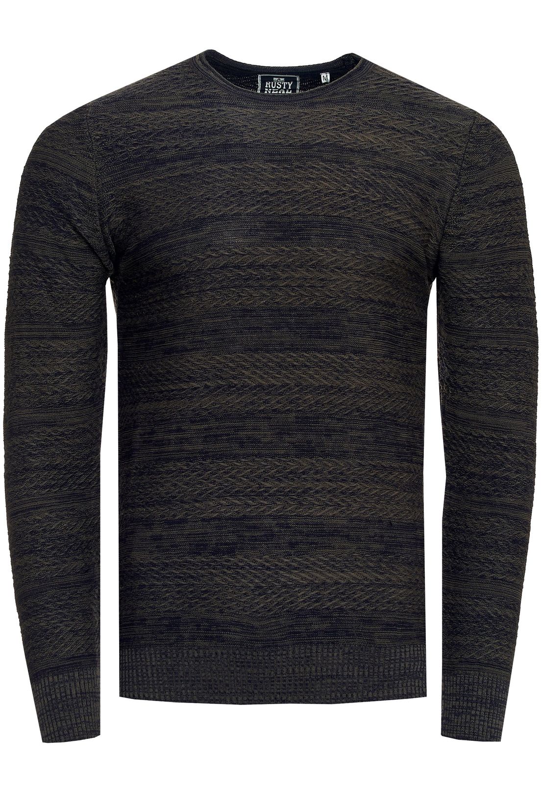 Stilvoller Herren Rundhals Strick-Pullover mit melierter Struktur Slim Fit Feinstrick-Sweater 13377 Khaki