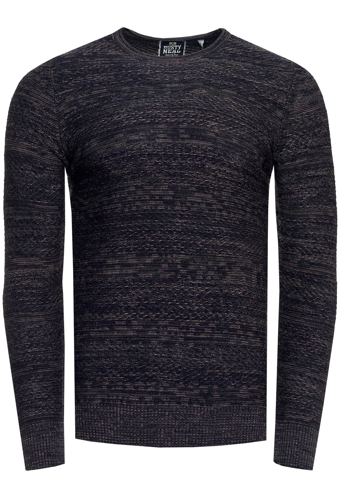 Stilvoller Herren Rundhals Strick-Pullover mit melierter Struktur Slim Fit Feinstrick-Sweater 13377 Marine