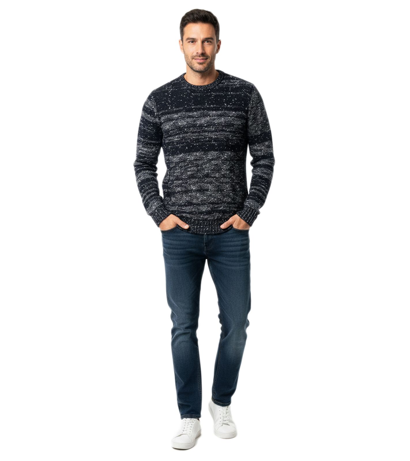 Stilvoller und hochwertiger melierter Strickpullover für einen modernen und vielseitigen Alltagslook 6245 Marine
