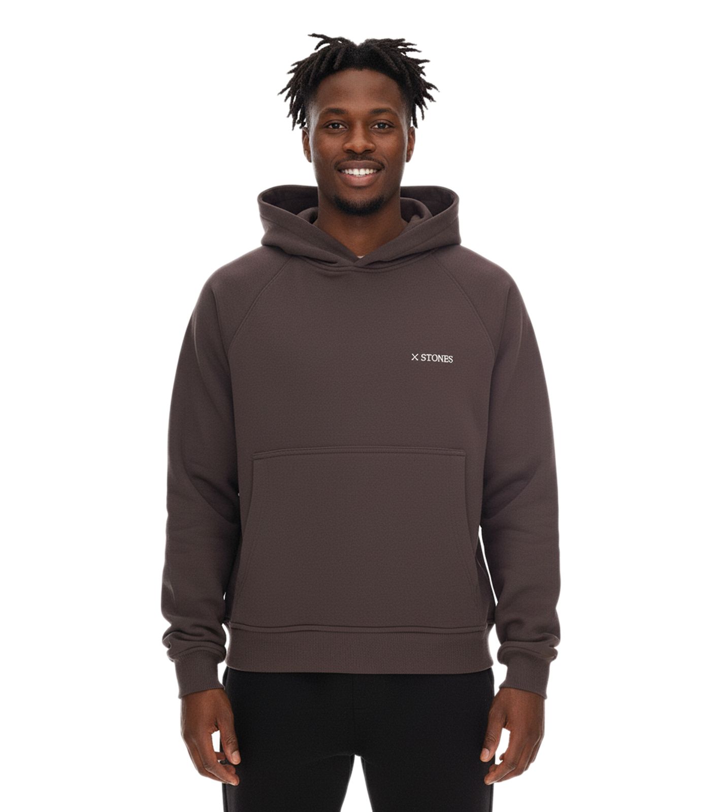 STONES Herren Hoodie moderner Baumwoll-Pullover Kapuzen-Pullover mit Logo-Stick Oversized-Fit 400gsm Dunkel-Braun