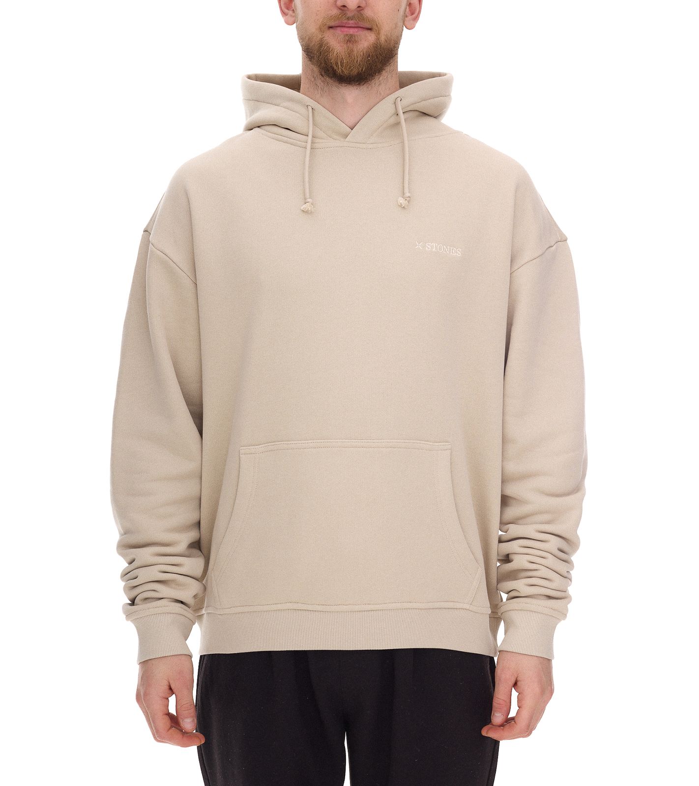 STONES Herren Oversized-Hoodie moderner Baumwoll-Hoodie 400gsm mit Kapuze mit Logo-Stick Beige