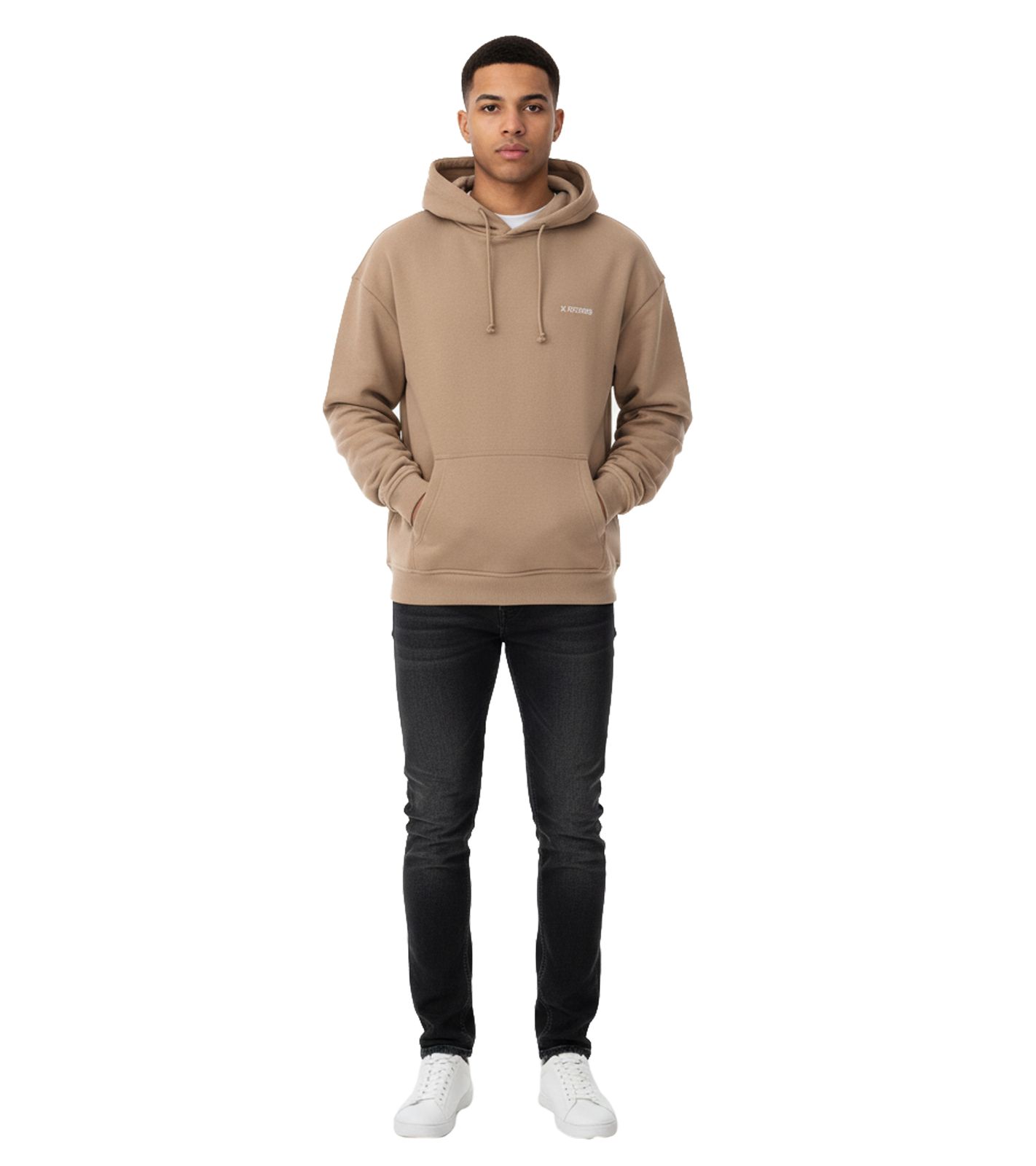 STONES Herren Oversized-Hoodie moderner Baumwoll-Hoodie 400gsm mit Kapuze mit Logo-Stickerei Hellbraun
