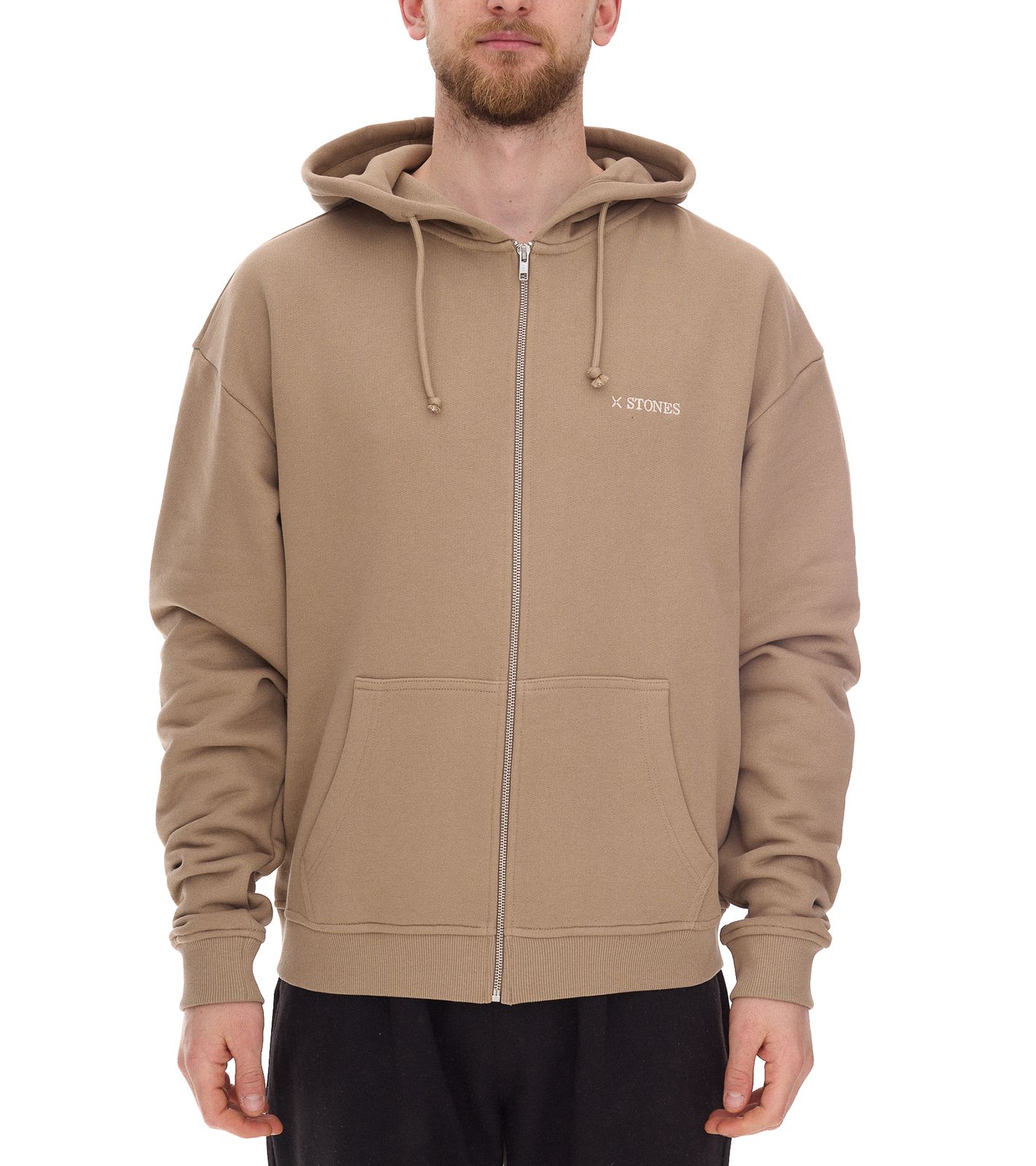 STONES Herren Oversized-Jacke moderner Baumwoll-Jacke 400gsm mit Kapuze mit Logo-Stickerei Hellbraun