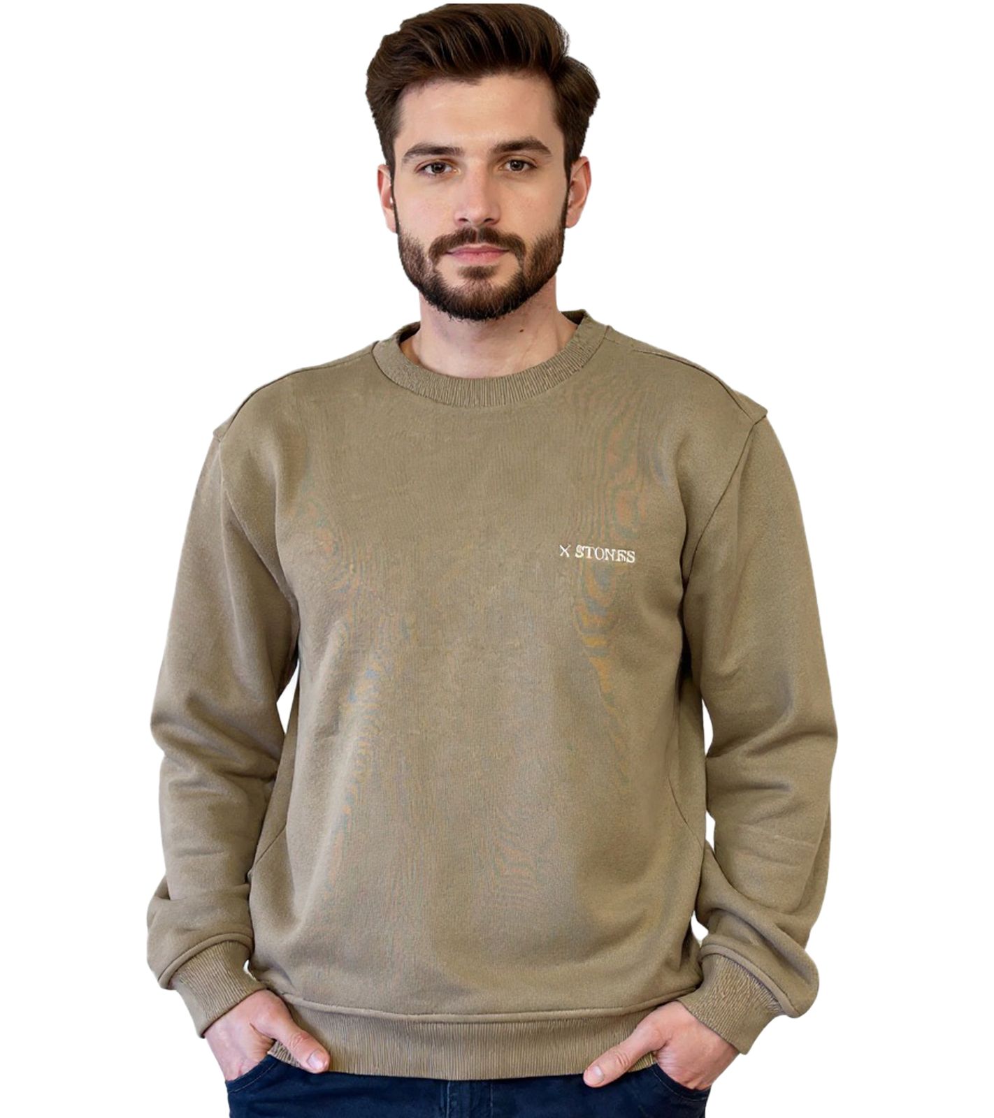 STONES Herren Pullover 400gsm Rundhals-Ausschnitt im Oversize Schnitt und aus Baumwolle Hell-Braun