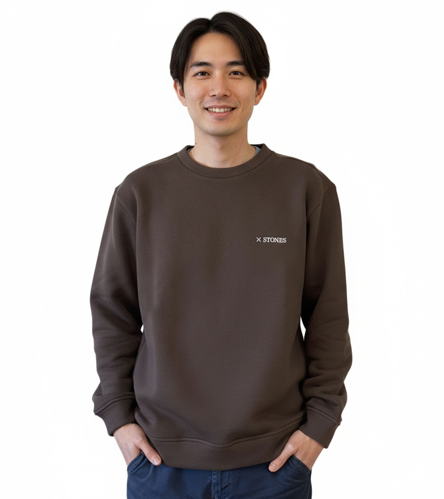 STONES Herren Pullover Baumwoll-Sweater Rundhals-Ausschnitt Oversize Schnitt Sweatshirt 400gsm Dunkel-Braun