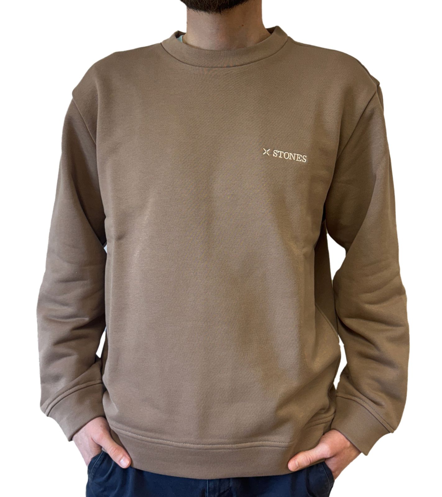 STONES Herren Pullover Baumwoll-Sweater Rundhals-Sweater Oversize-Sweater 400gsm Sweatshirt Braun