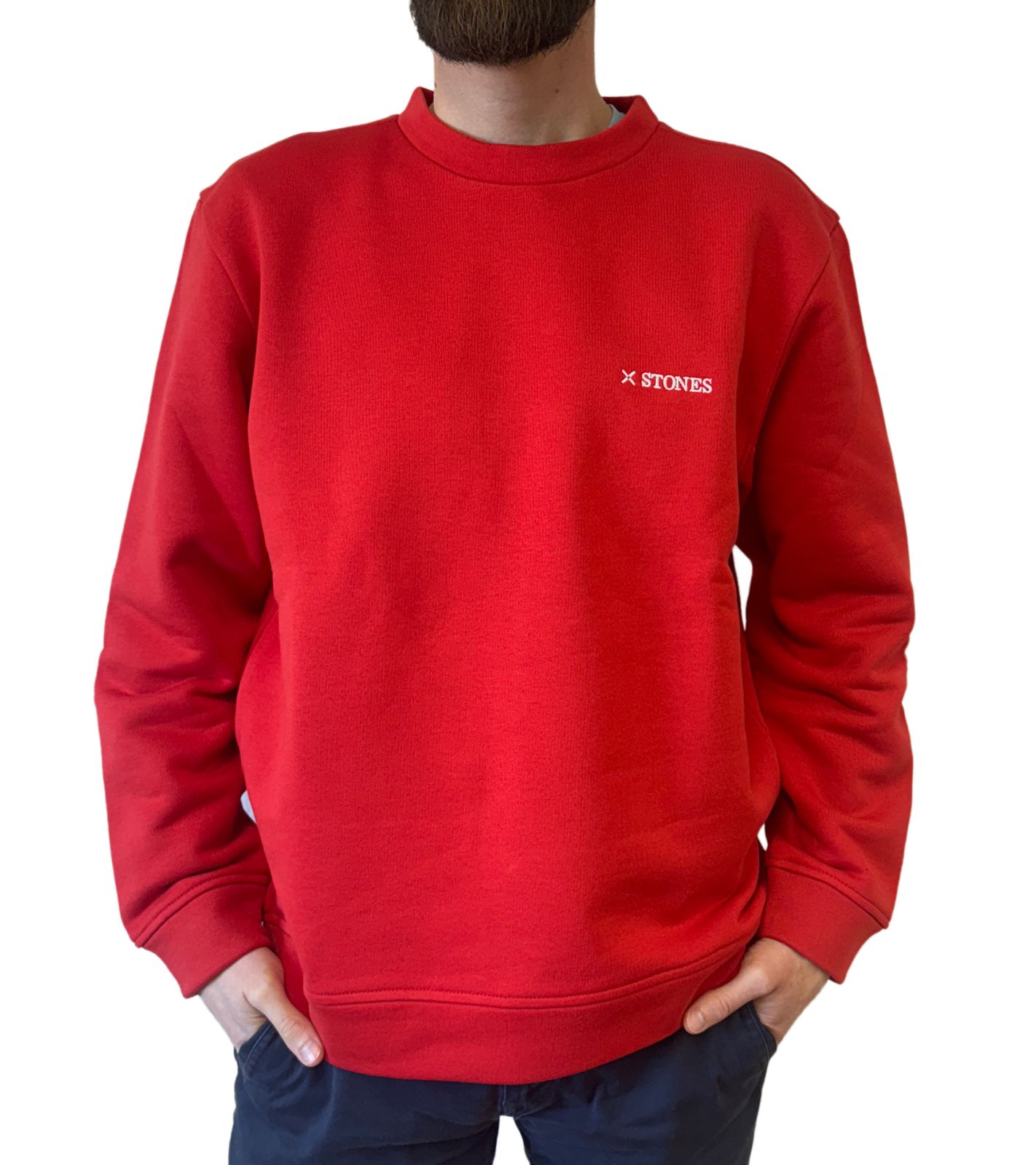 STONES Herren Pullover Baumwoll-Sweater Rundhals-Sweater Oversize-Sweater 400gsm Sweatshirt Rot