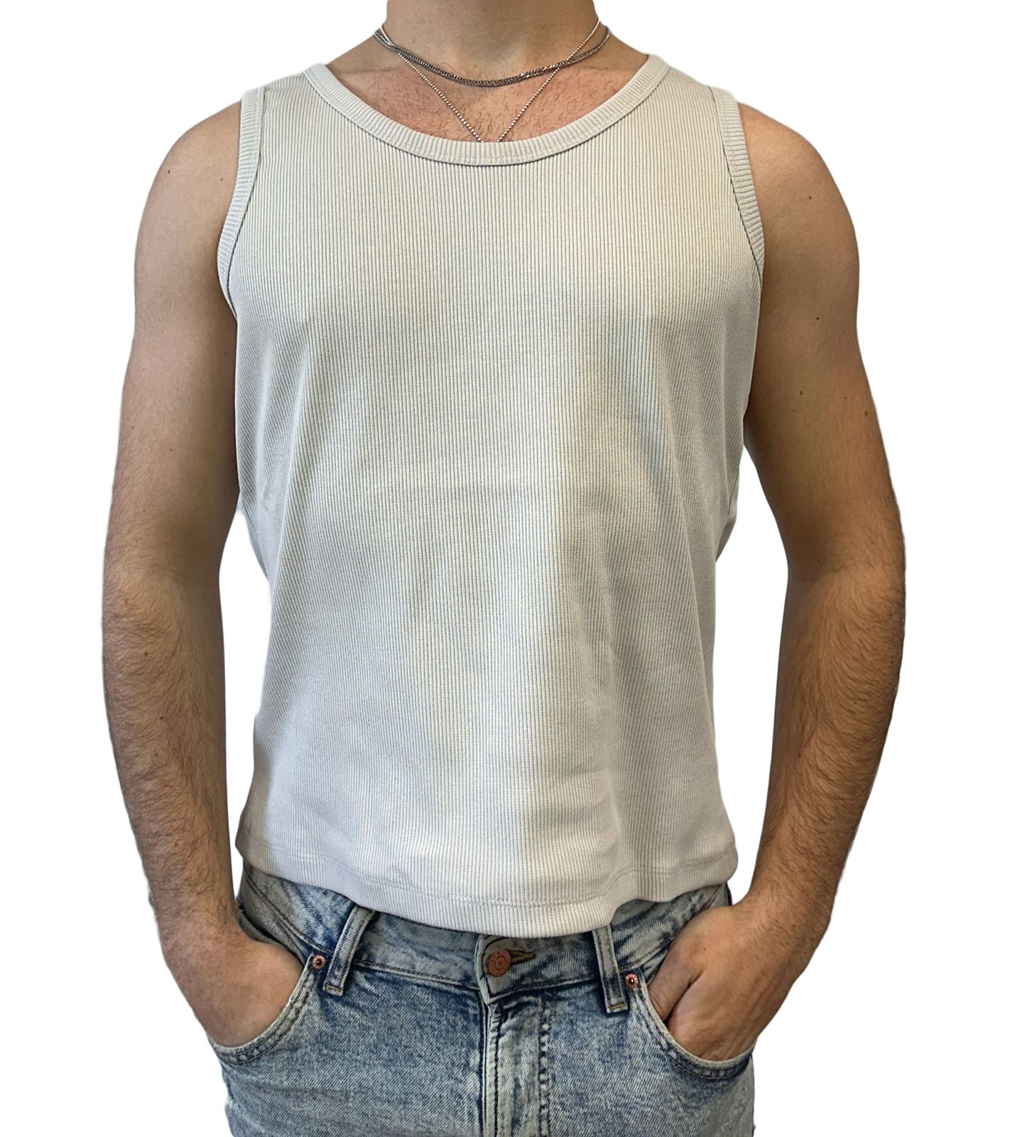 STONES Herren Tank Top Baumwoll-Shirt modernes Rundhals-Top Achsel-Shirt mit Ripp-Strick-Struktur Unterhemd Hellgrau