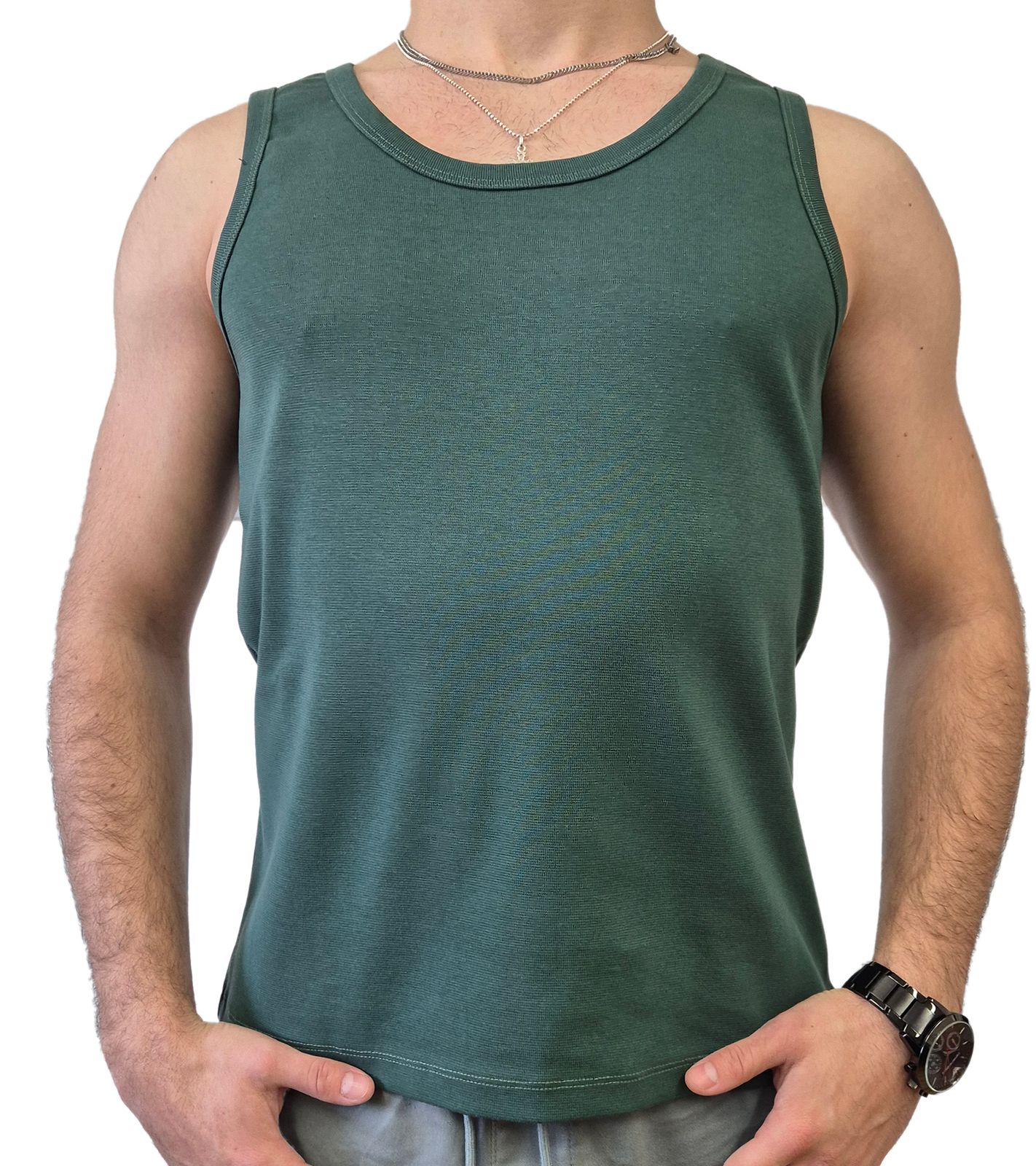 STONES Herren Tank Top Baumwoll-Shirt Rundhals-Top Achsel-Shirt Unterhemd Grün