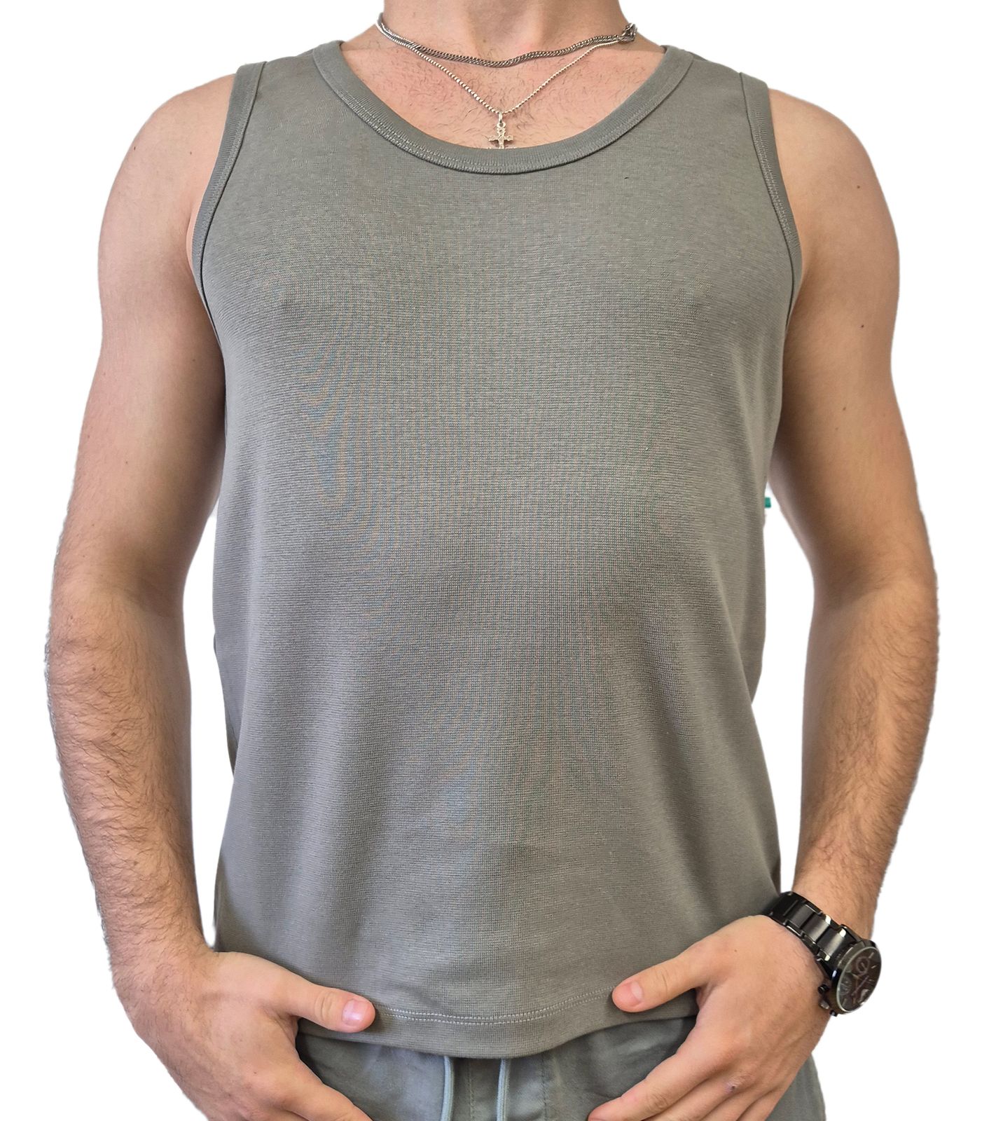 STONES Herren Tank Top Baumwoll-Shirt Rundhals-Top Achsel-Shirt Unterhemd Oliv-Grün