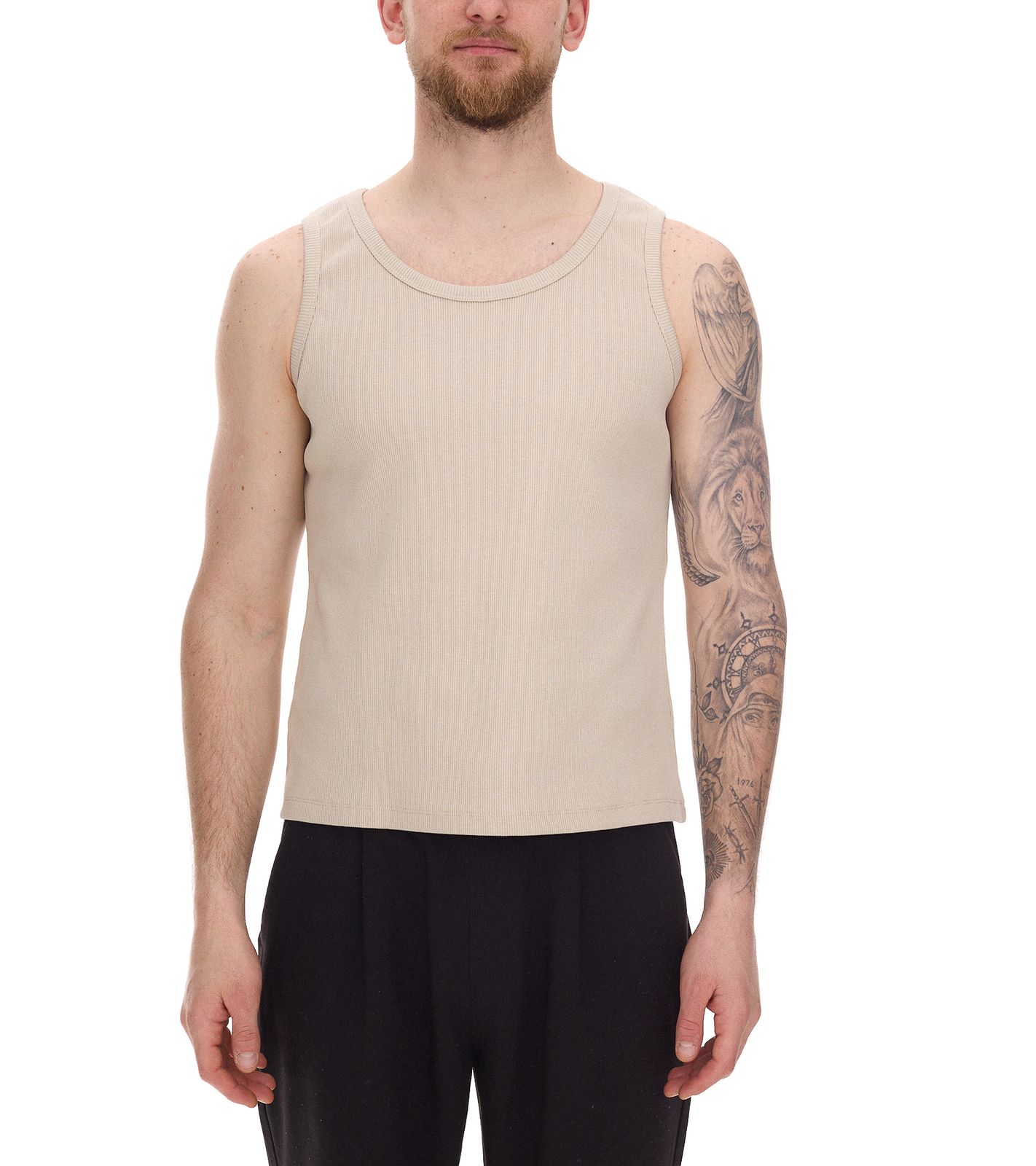 STONES Herren Tank Top modernes Muskel-Shirt aus Baumwolle Rundhals-Top mit Ripp-Strick-Struktur Unterhemd Beige