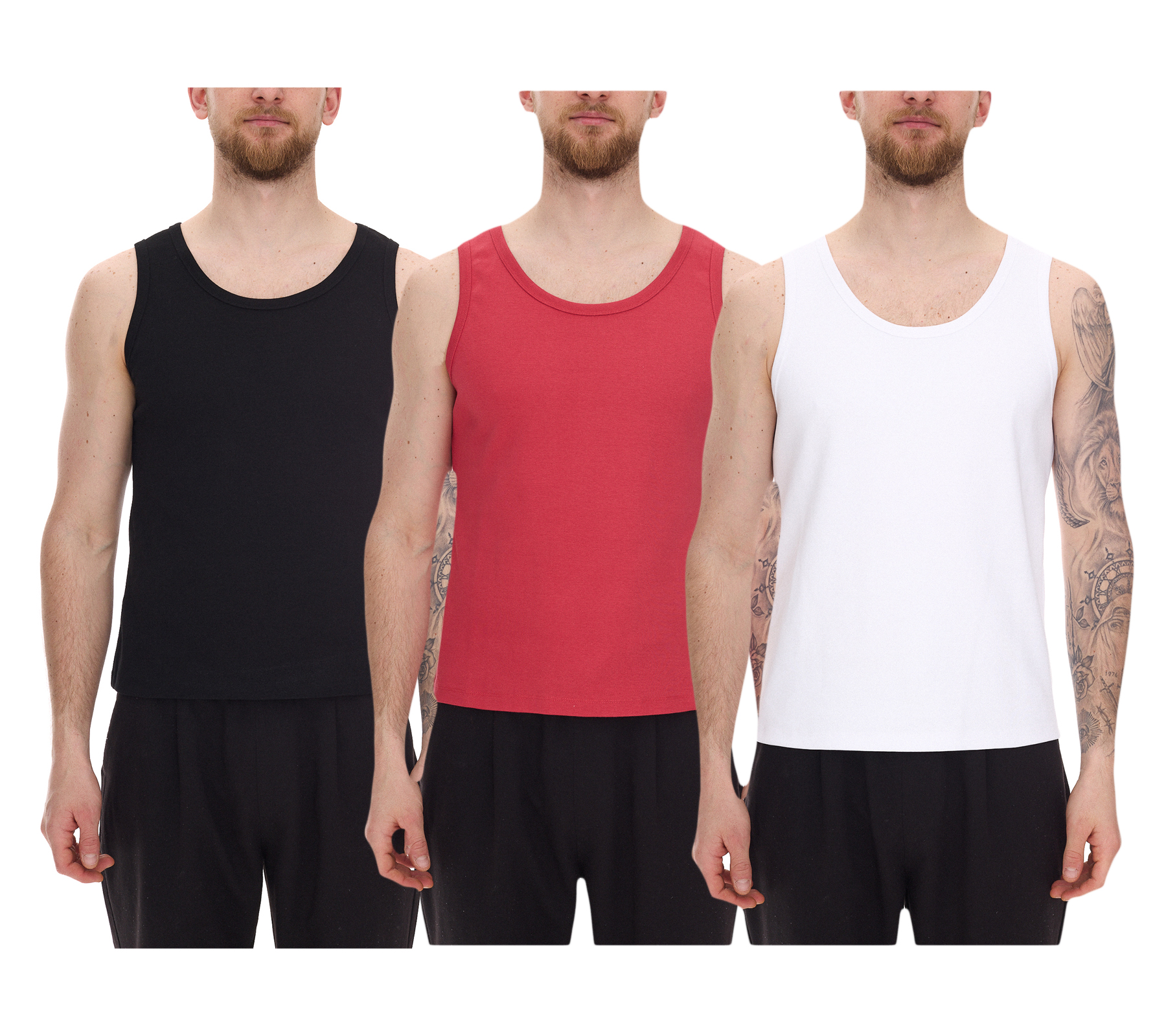 STONES Herren Tank Top modernes Muskel-Shirt aus Baumwolle Rundhals-Top Unterhemd Weiß, Schwarz oder Rot