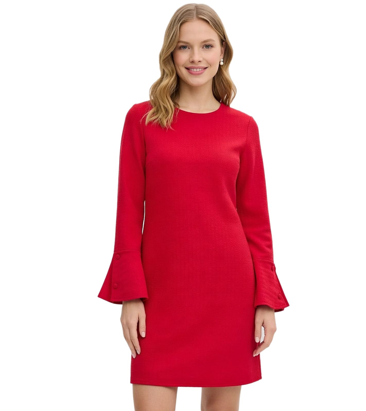 strukturiertes Damen Sommer-Kleid Mini-Kleid mit langen Ärmeln Urlaubs-Kleid 910257 Rot