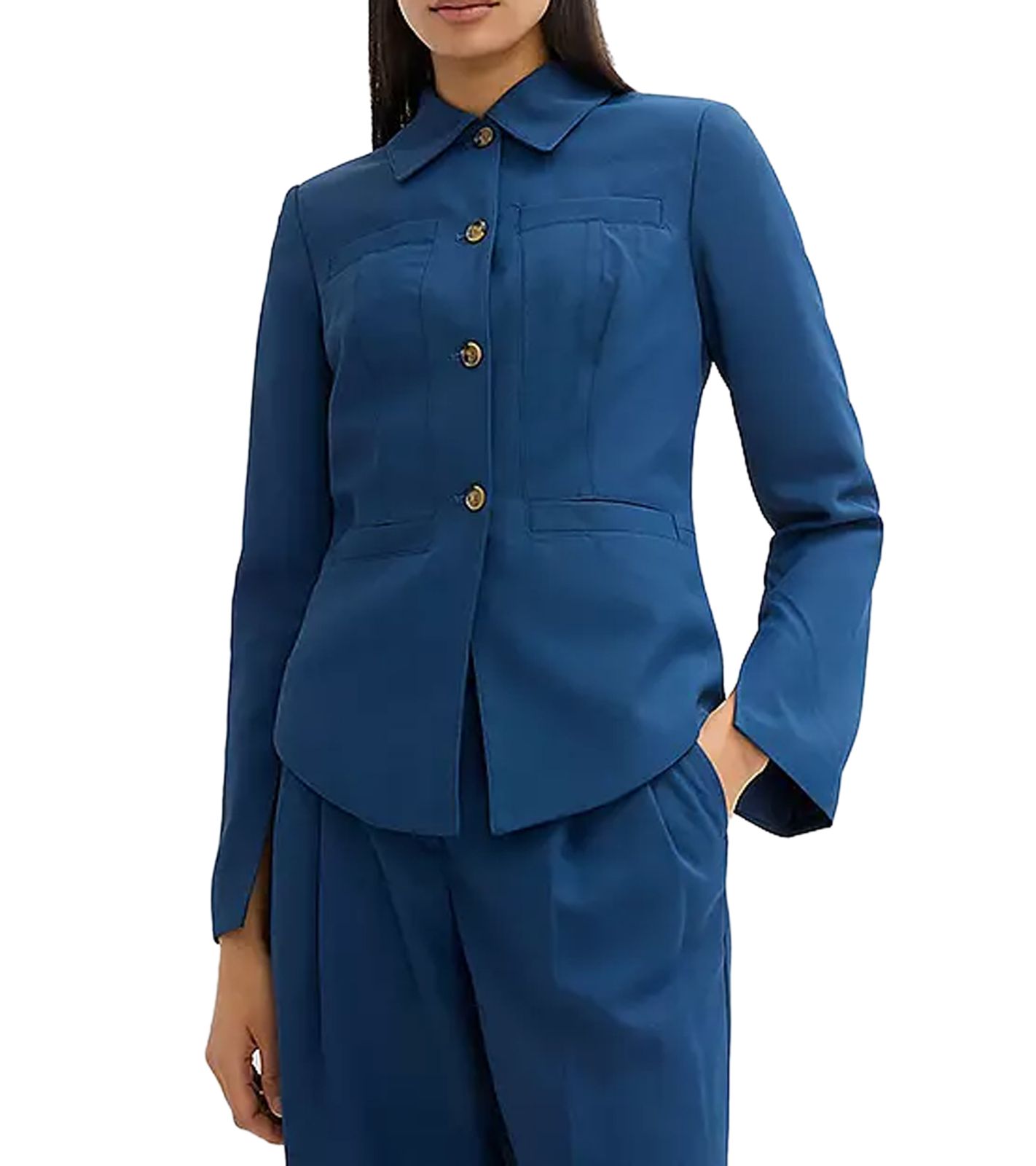stylische Damen Hemd-Jacke Herbst-Jacke Business-Jacke Kurz-Mantel 943635 Blau