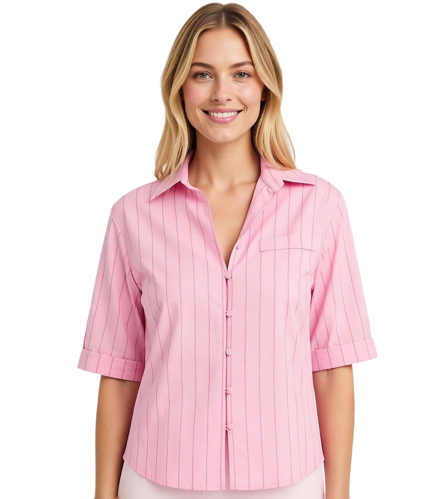 Stylische Damen Hemdbluse im Nadelstreifen-Design Kurzarm-Hemdbluse 912758 Rosa