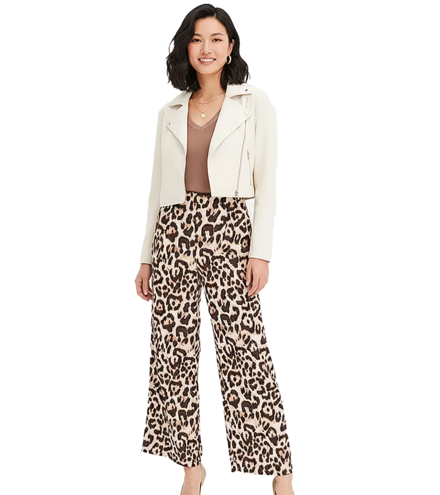 stylische Damen Hose mit weitem Bein und Leopardenmuster Alltags-Hose 943644 Schwarz/Beige