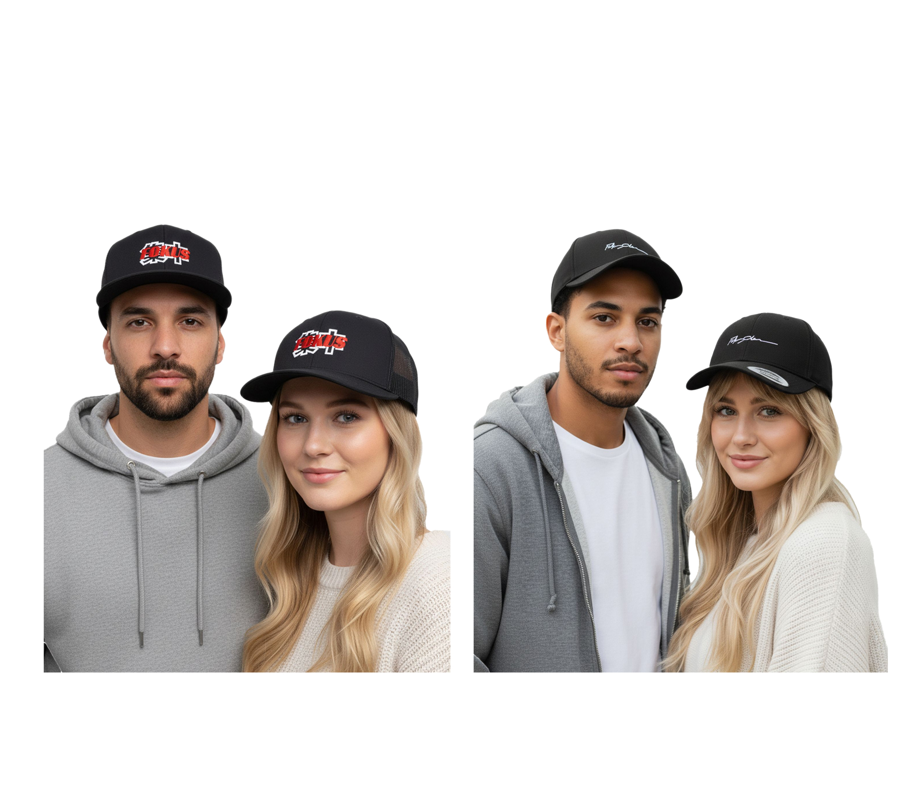 stylische FOKUS x DEF Snapback verstellbarer Snapback Trucker-Cap in Schwarz/Rot oder Schwarz/Weiß