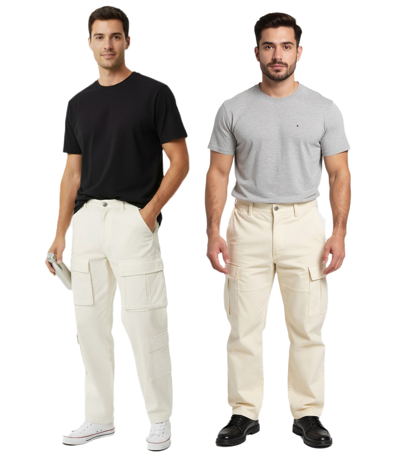 stylische Herren Cargo-Jeans mit vielen Taschen Freizeit-Hose Ecru-Weiß/Beige mit 4 oder 2 Cargo-Taschen