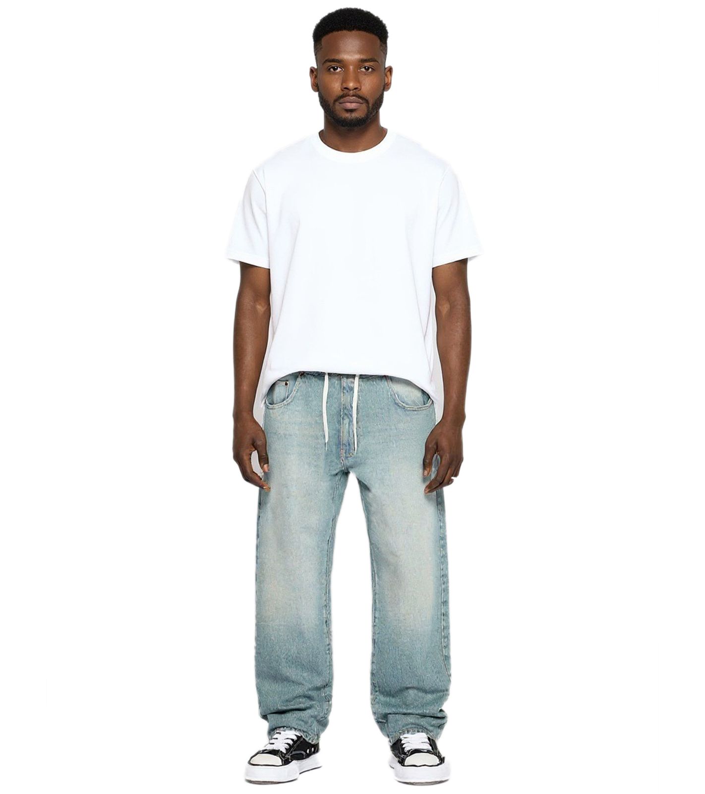 stylische Herren Jeans im Jogger-Stil Denim-Hose Baggy Leg mit Bindeband BR-12000-203 Hell-Blau