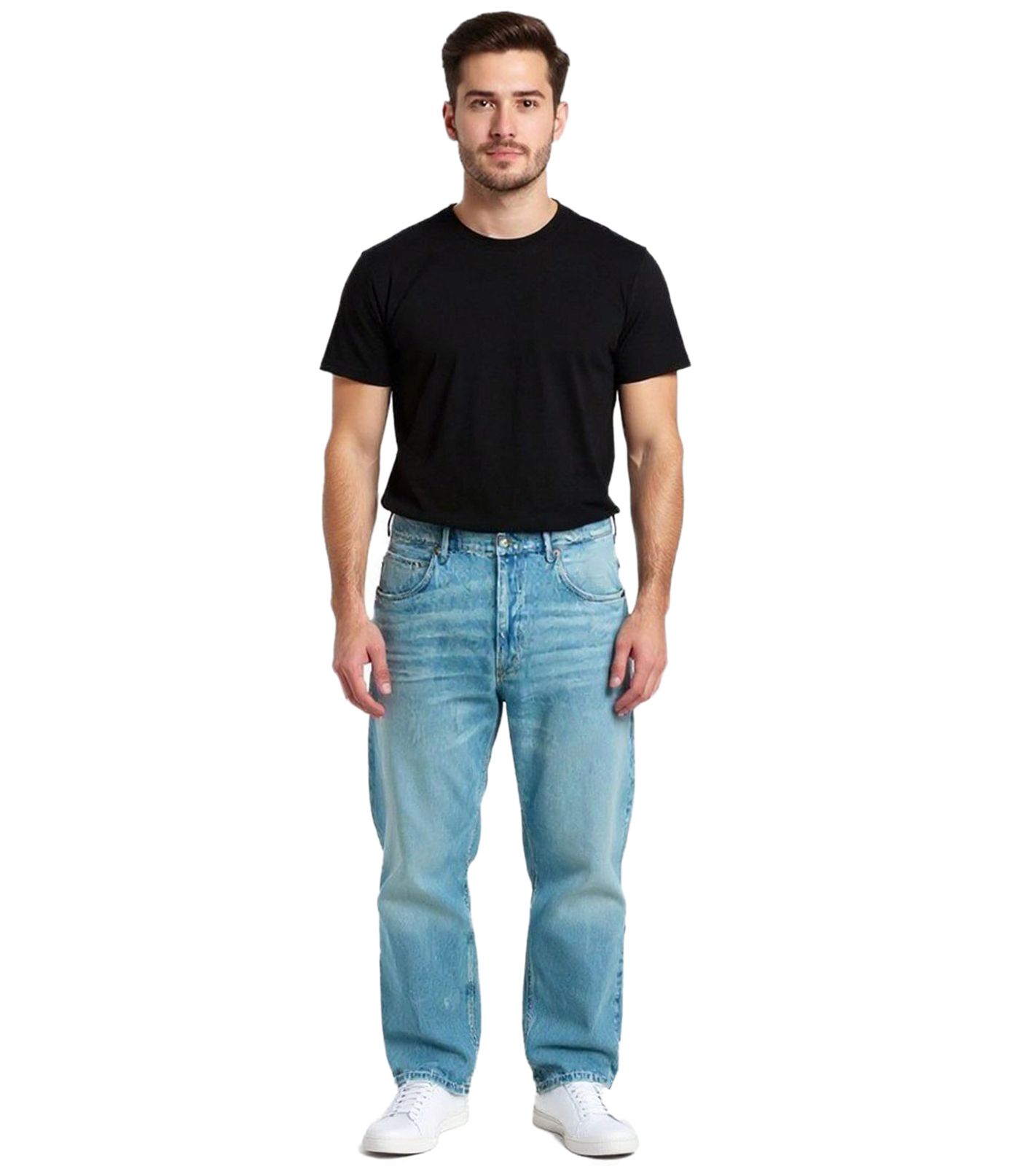 stylische Herren Jeans im Skater Fit-Stil Denim-Hose mit Reißverschluss BR-11000-1700 Hell-Blau