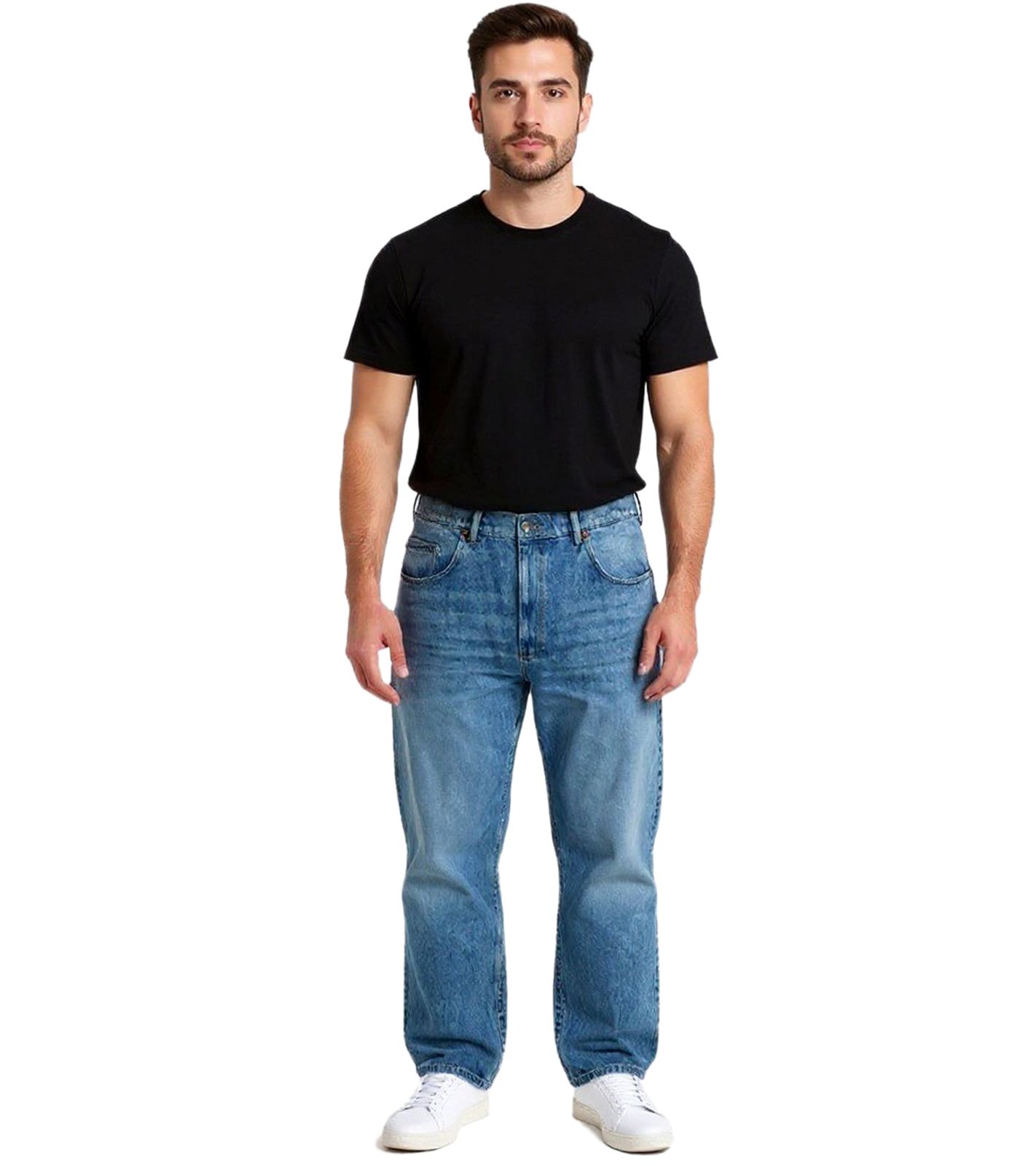 stylische Herren Jeans im Skater Fit-Stil Denim-Hose mit Reißverschluss BR-11000-203 Dunkel-Blau