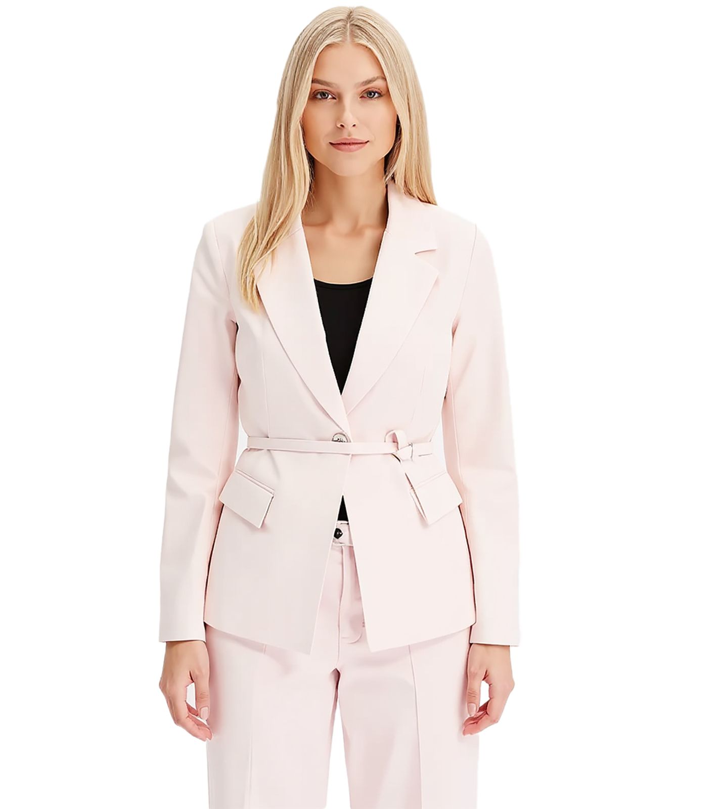 stylischer Damen Ausgeh-Blazer mit Gürtel Business-Blazer Baumwoll-Blazer 959825 Rosa