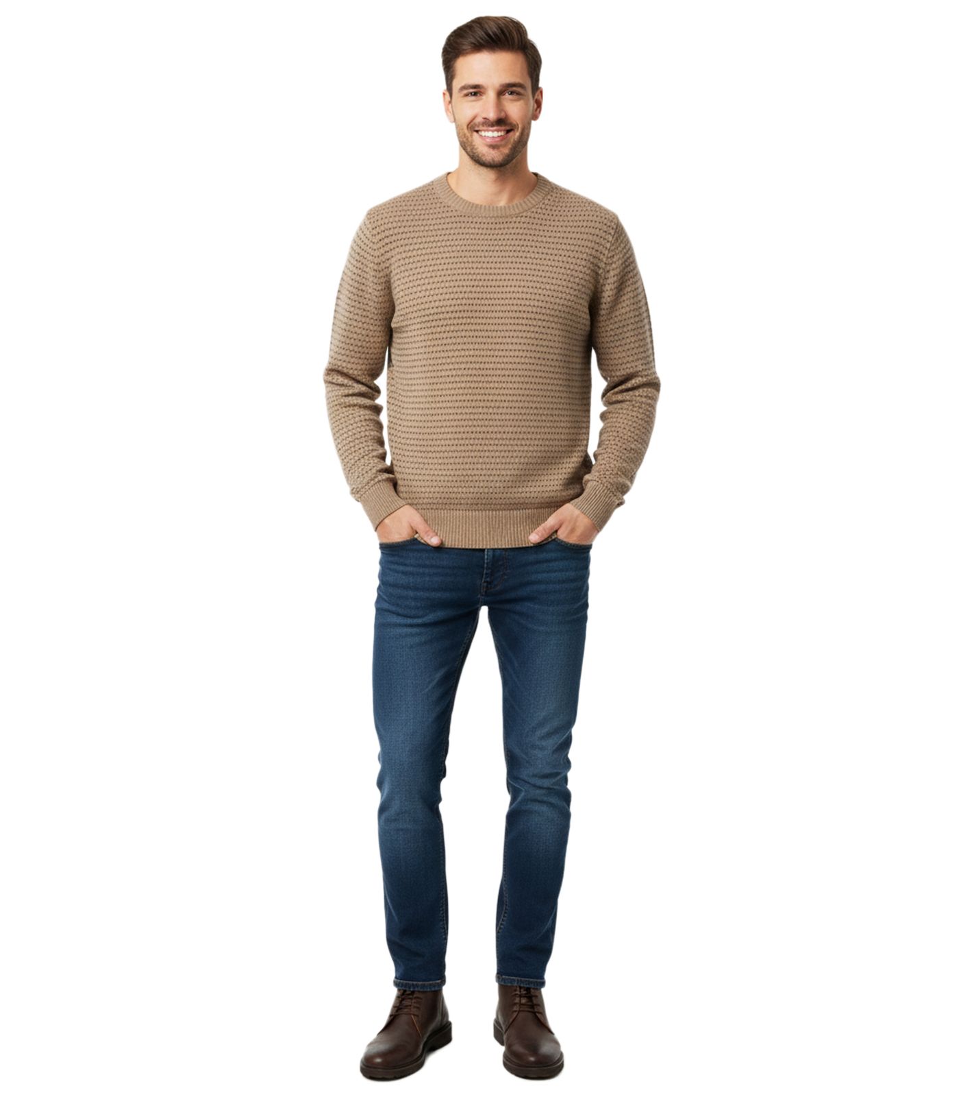 Stylischer ESPRIT Herren Strick-Pullover Rundhals-Sweater Baumwoll-Pullover Braun
