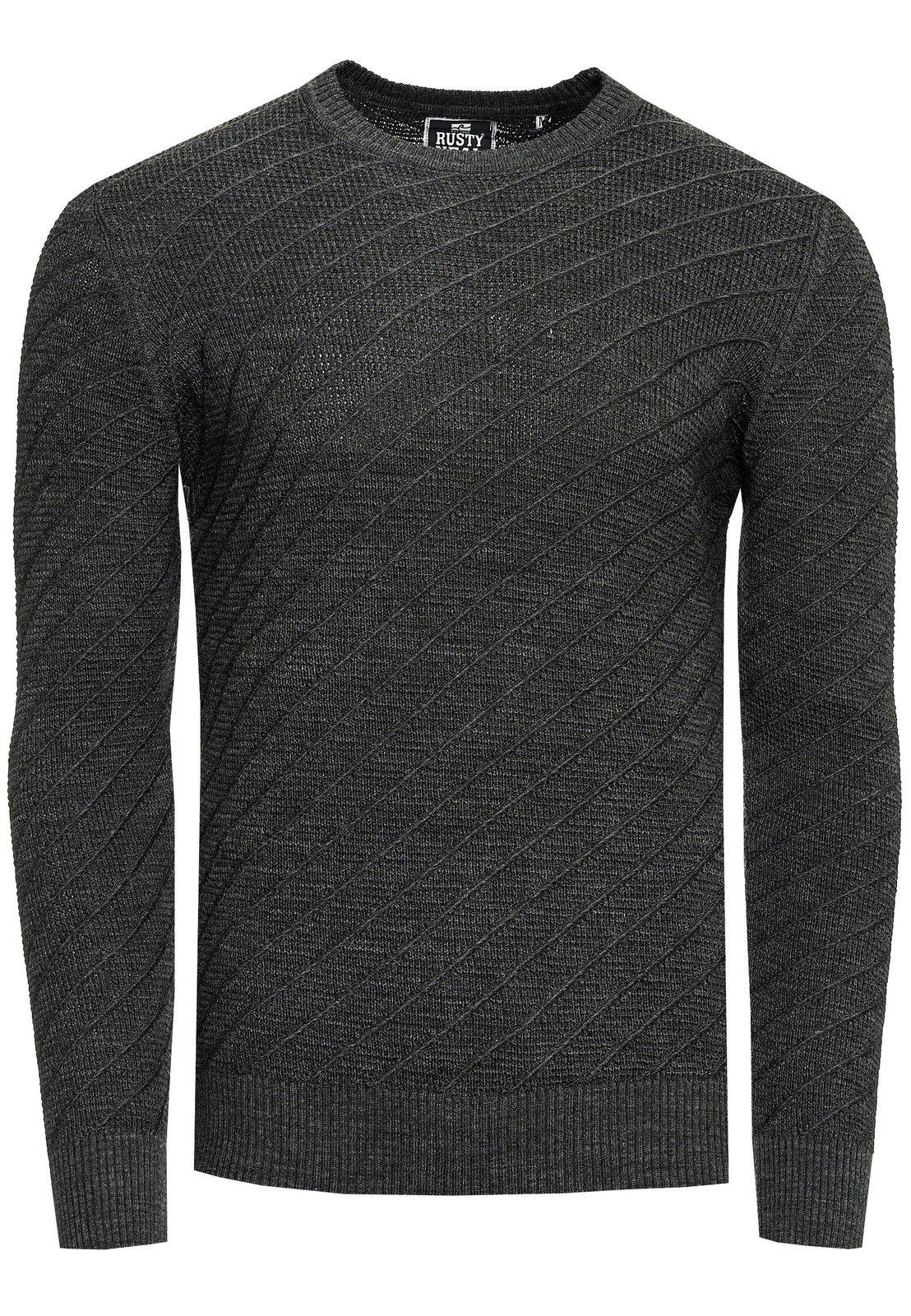 Stylischer Herren Feinstrick-Pullover mit diagonalem Strukturmuster Rundhals-Sweater 13374 Anthrazit