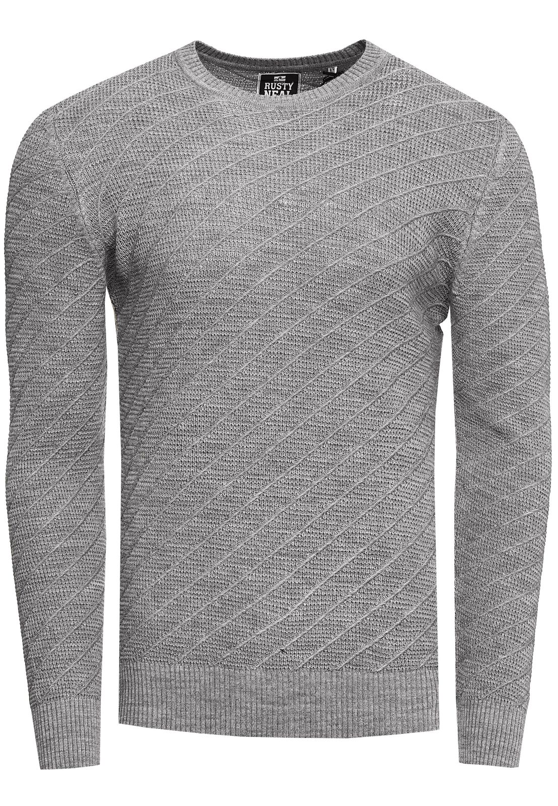 Stylischer Herren Feinstrick-Pullover mit diagonalem Strukturmuster Rundhals-Sweater 13374 Grau