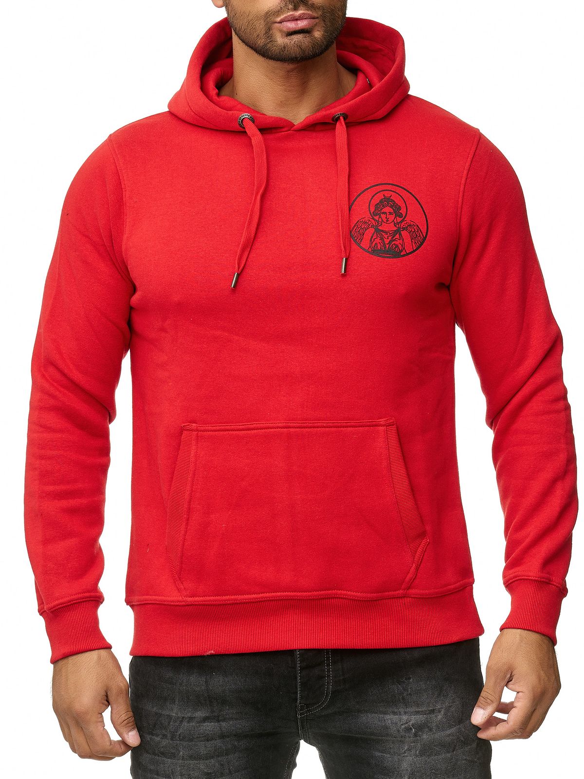 Stylischer Herren Kapuzen-Sweater mit Engel Print und großem Rückendruck Hoodie Pullover 19102 Rot