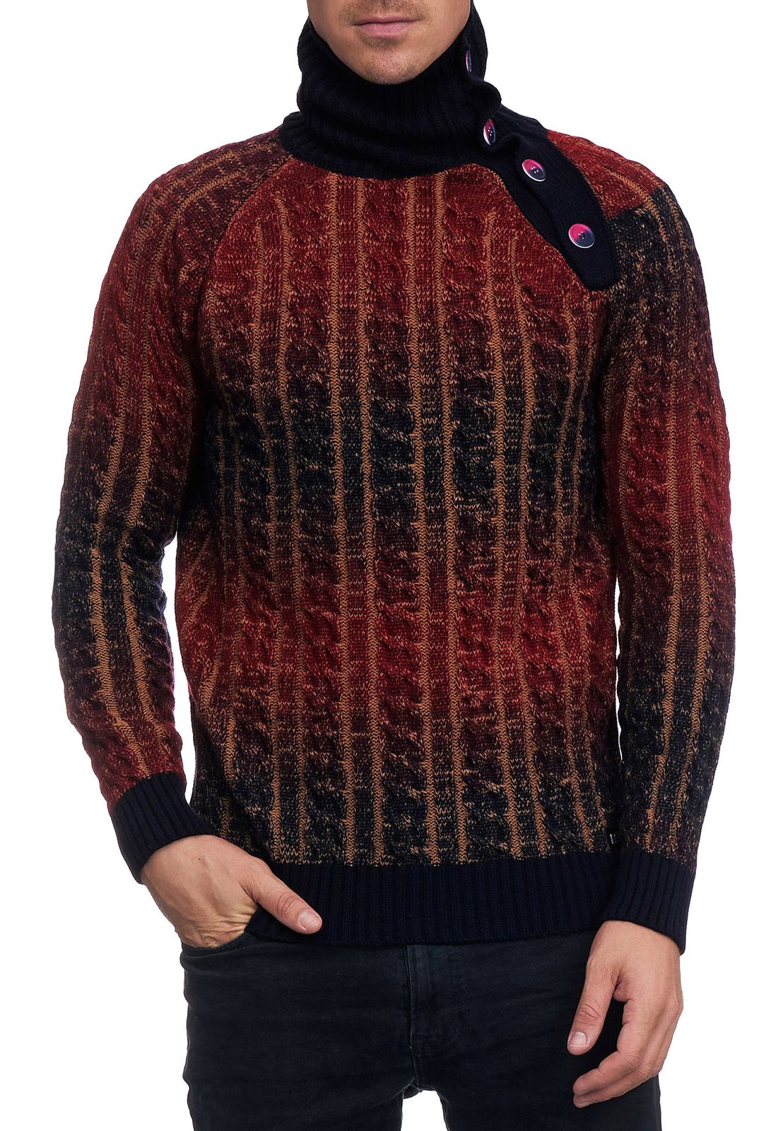 Stylischer Herren Strick-Pullover mit Rollkragen und Farbverlauf Struktur-Sweater 13368 Marine