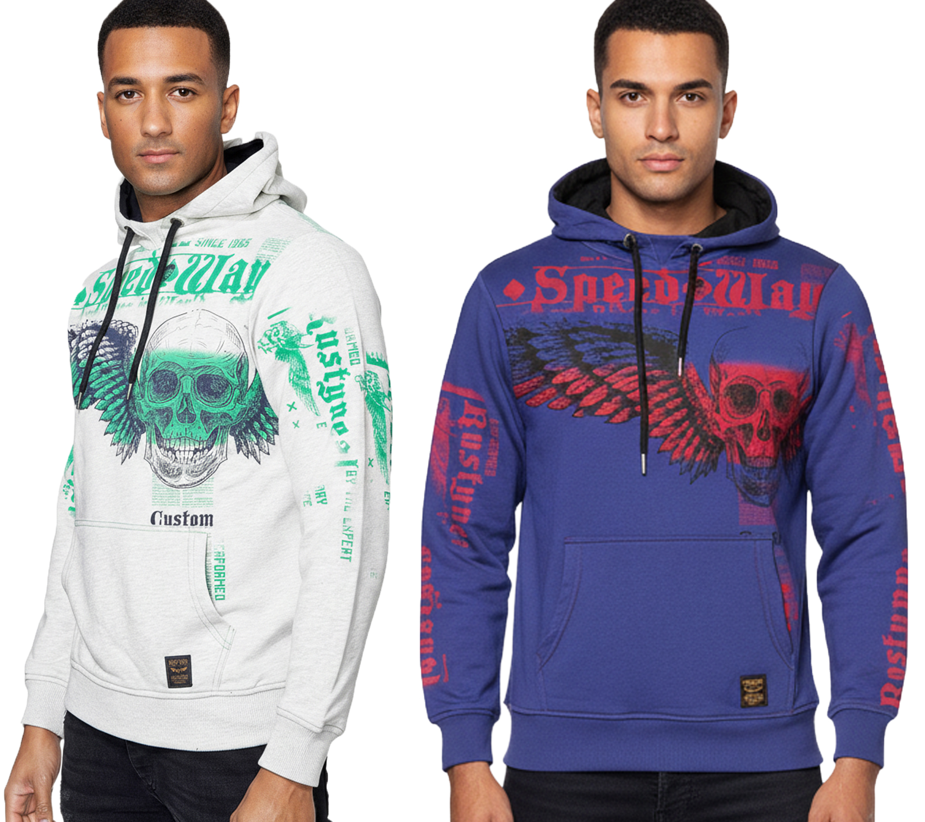 Stylischer Kapuzen-Sweater mit trendigen Print Hoodie für Herren Pullover Sweater 19149 Marine-Blau oder Grau